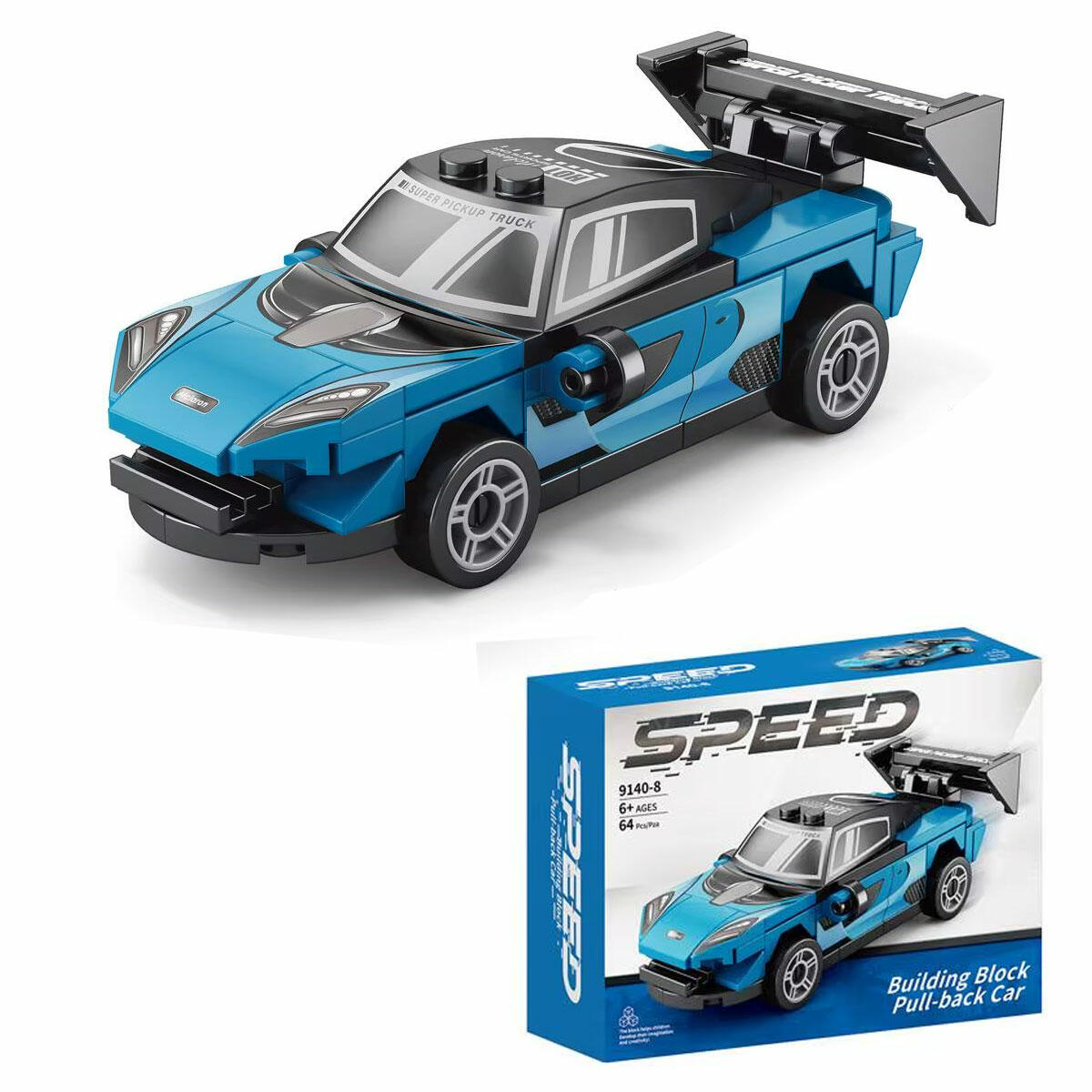 64 Parça Blok McLaren Araba Yapım Seti | Çek Bırak Mekanizmalı Spor Araç | Lego Uyumlu Eğitici ve Yaratıcı Blok Oyuncak Seti