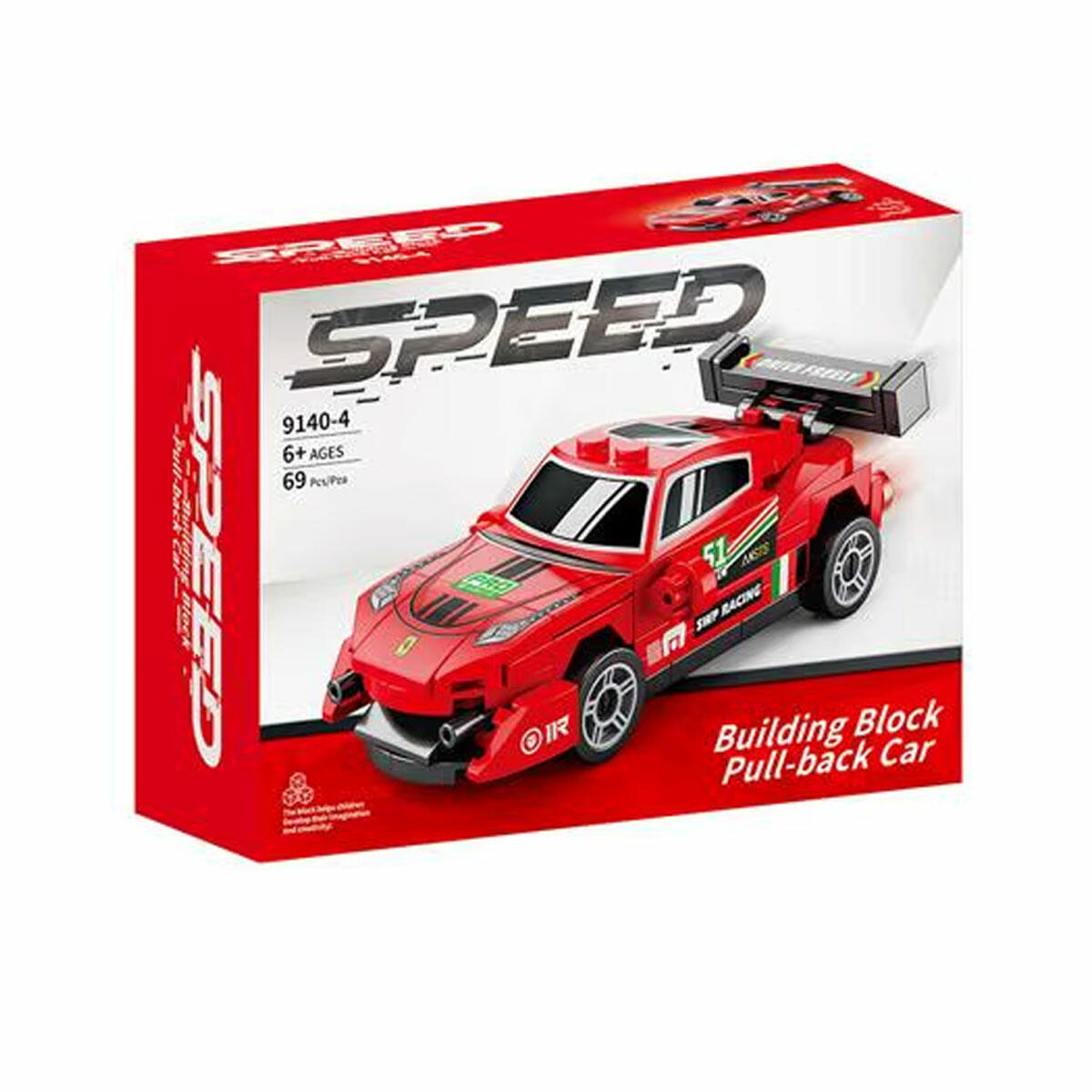 69 Parça Blok Ferrari Araba Yapım Seti | Çek Bırak Mekanizmalı Spor Araç | Lego Uyumlu Eğitici ve Yaratıcı Blok Oyuncak Seti