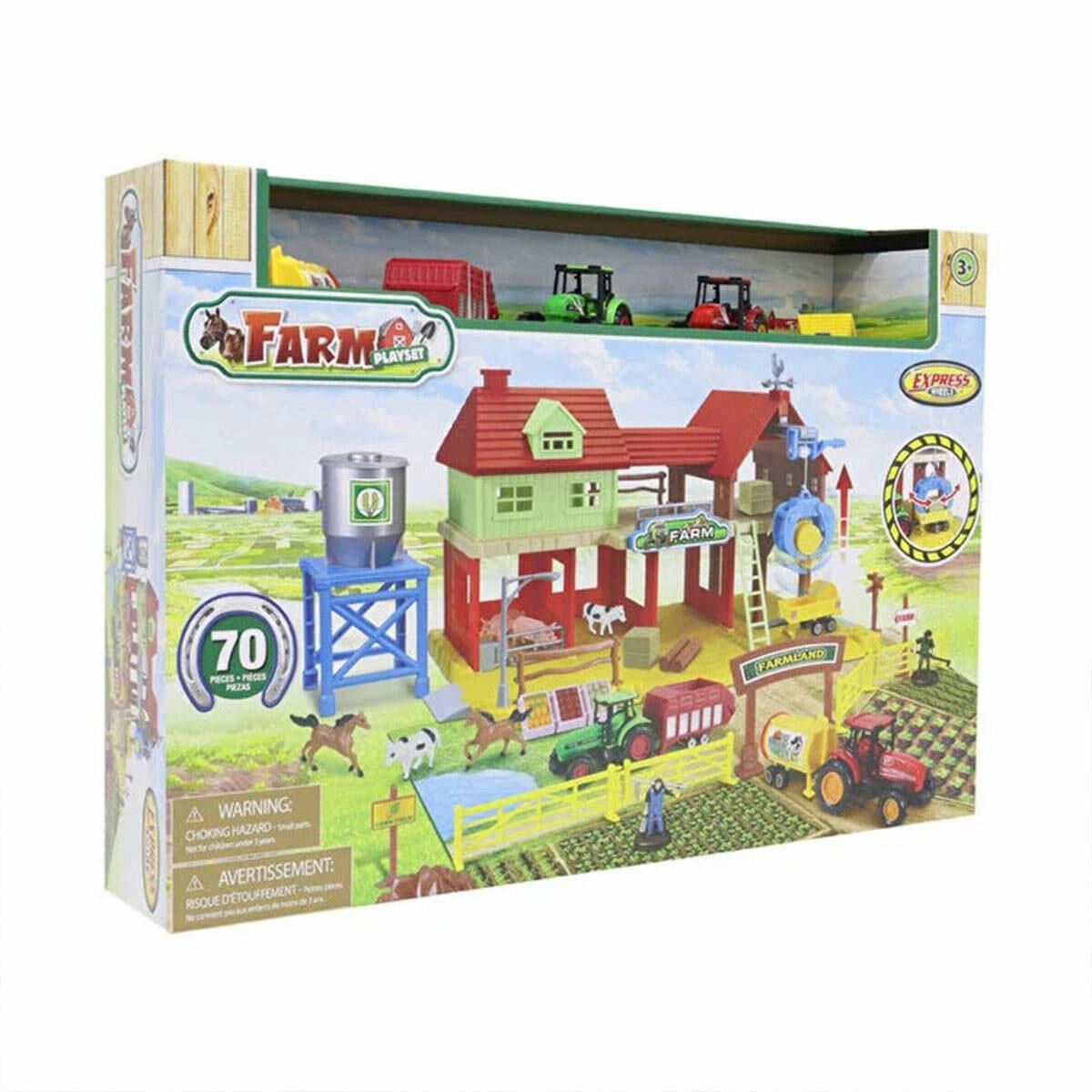 Express Wheels 70 Parça Dev Çiftlik Oyun Seti | Araçlı ve Hayvan Figürlü Eğitici Çiftlik Seti | 3+ Yaş Kapsamlı Oyun Kiti