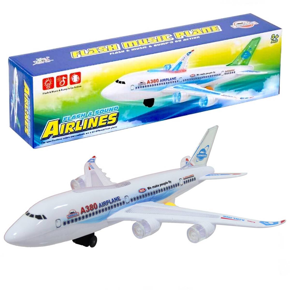 Pilli Işıklı Sesli A380 Çarp-Dön Uçak