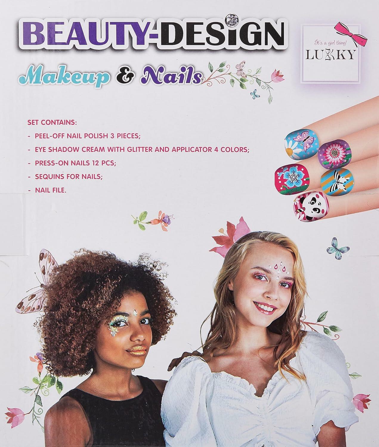 Lukky Çocuk Makyaj Kozmetik Seti - Far Paleti ve Soyulabilir Oje Takma Tırnak