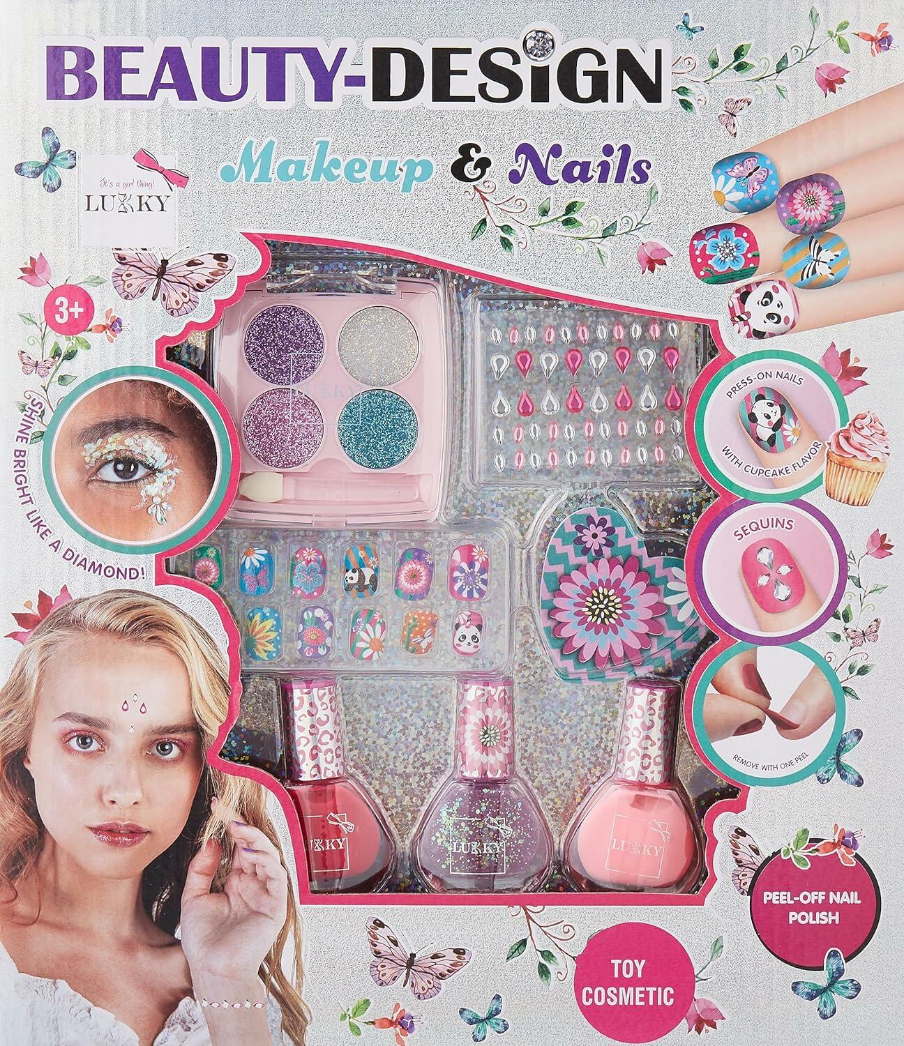 Lukky Çocuk Makyaj Kozmetik Seti - Far Paleti ve Soyulabilir Oje Takma Tırnak