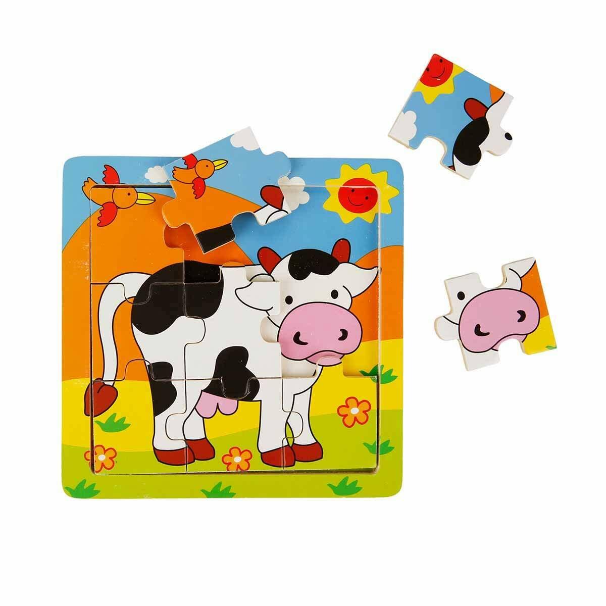 Ahşap Hayvan Resimli Mini Puzzle 9 Parça | Eğitici Zeka Oyunu | Okul Öncesi Ahşap Puzzle Seti