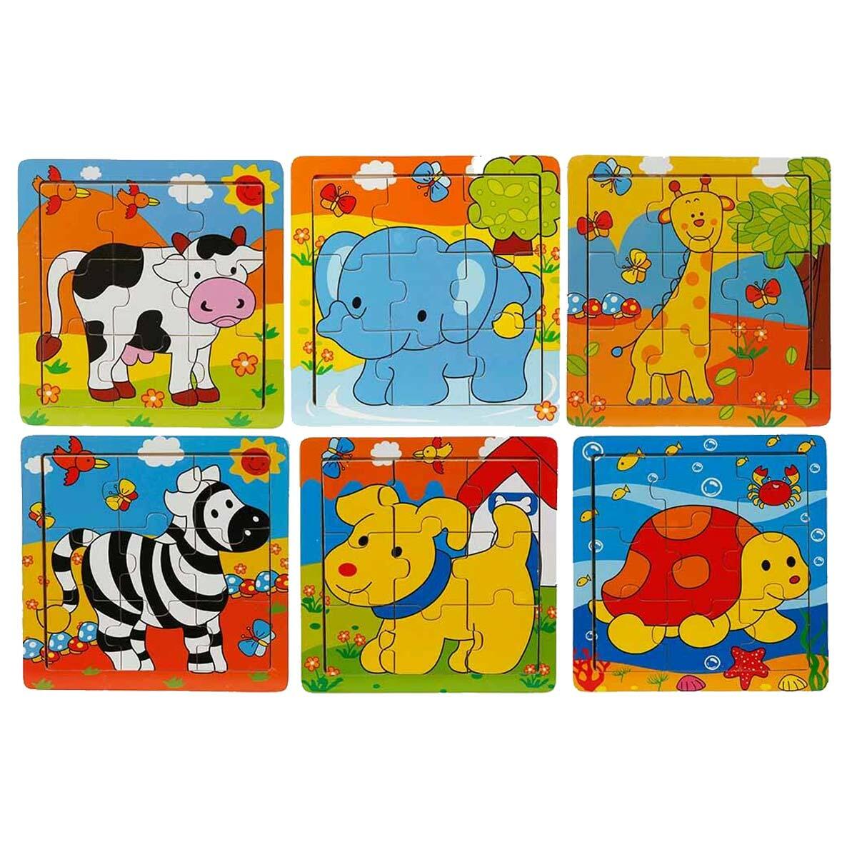 Ahşap Hayvan Resimli Mini Puzzle 9 Parça | Eğitici Zeka Oyunu | Okul Öncesi Ahşap Puzzle Seti