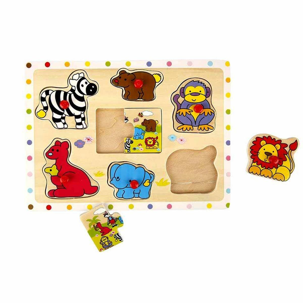 Ahşap Puzzle Raptiyeli Bultak Hayvan Resimli | 7 Parça Eğitici Ahşap Oyuncak | Okul Öncesi Koordinasyon Geliştirici