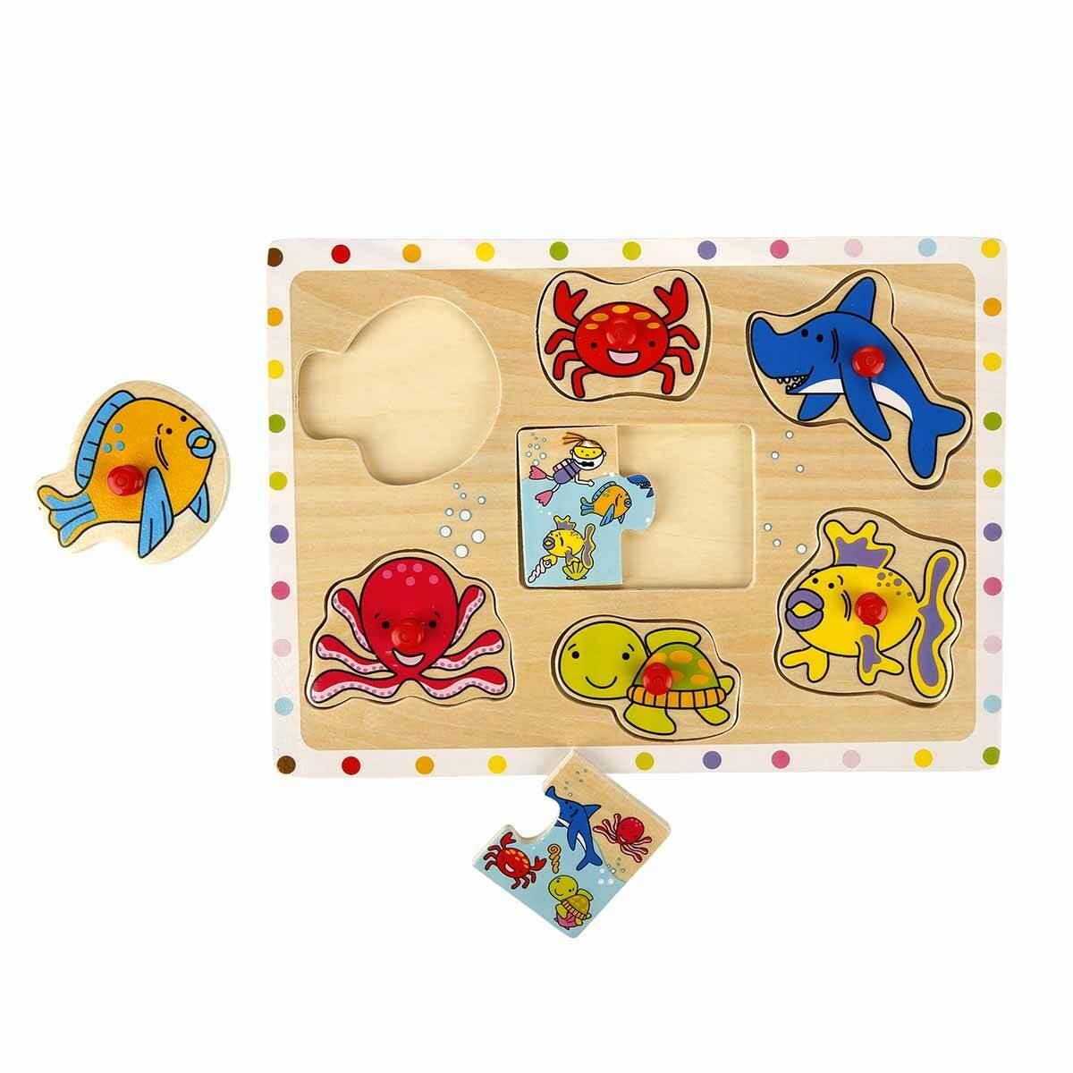 Ahşap Puzzle Raptiyeli Bultak Hayvan Resimli | 7 Parça Eğitici Ahşap Oyuncak | Okul Öncesi Koordinasyon Geliştirici