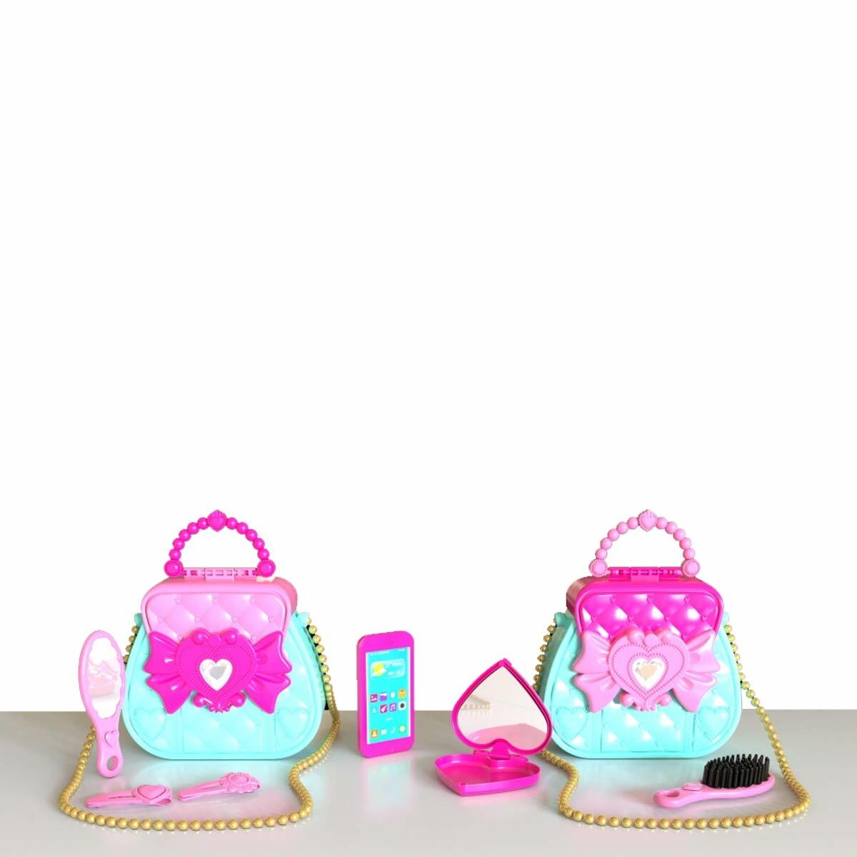 Aksesuarlı Oyuncak Güzellik Çantası | Taşlı Ve Zincirli Çocuk Aksesuar Seti | Aynalı Ve Telefonlu Eğitici Evcilik Seti