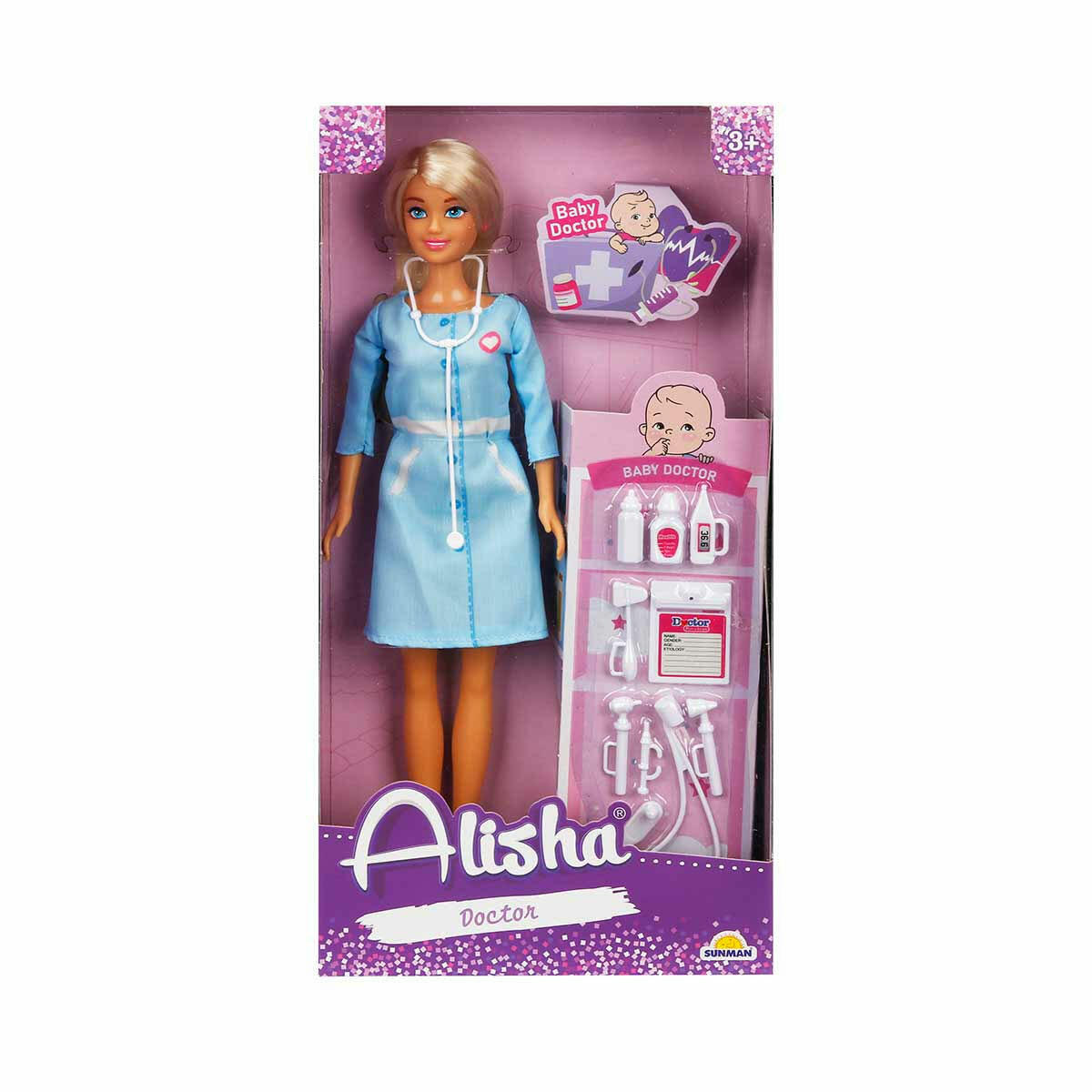 Alisha Bebek Doktoru Seti | 29 cm Doktor Bebek ve Tıbbi Aksesuar Kiti | Eğitici Meslek Tanıtım Oyuncağı