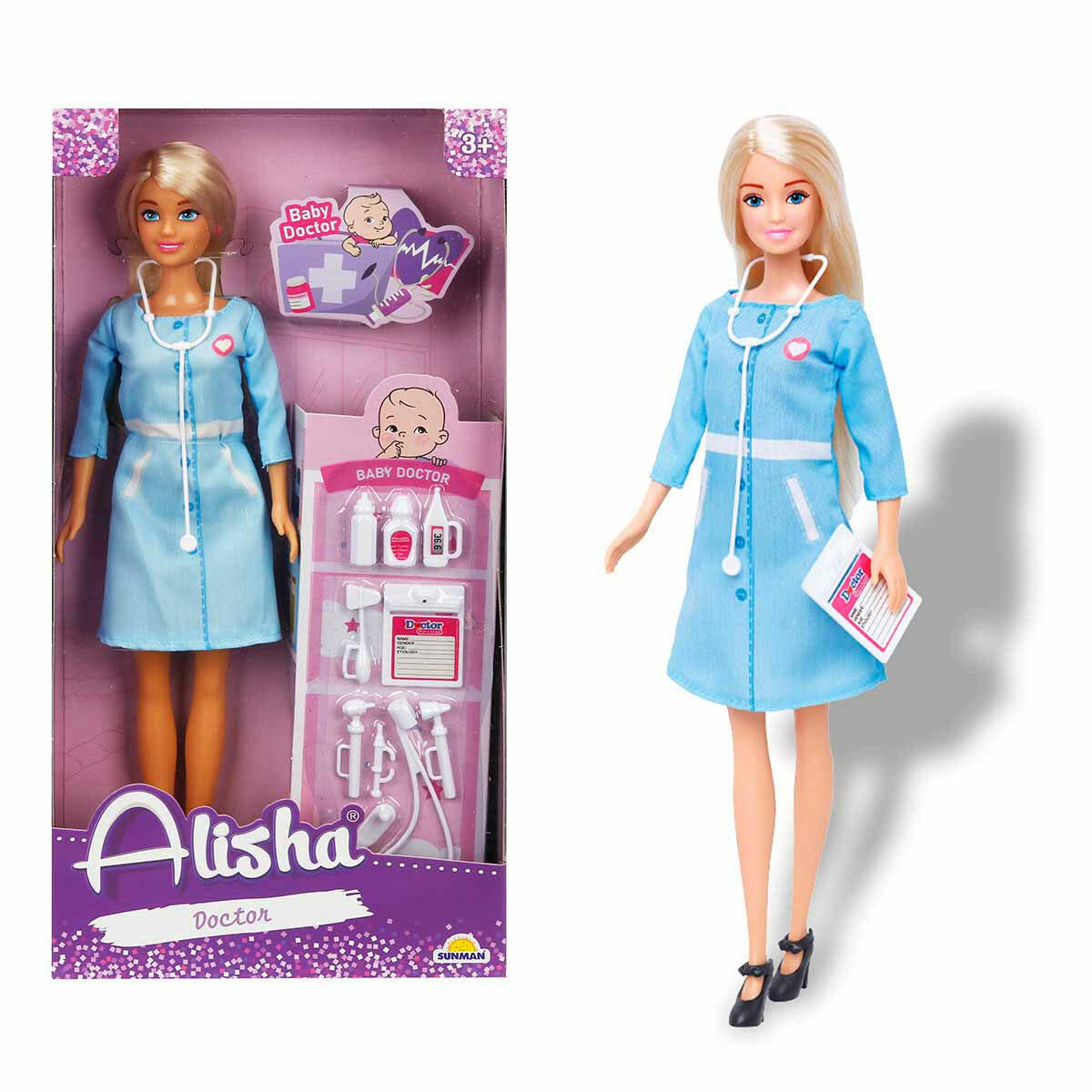 Alisha Bebek Doktoru Seti | 29 cm Doktor Bebek ve Tıbbi Aksesuar Kiti | Eğitici Meslek Tanıtım Oyuncağı