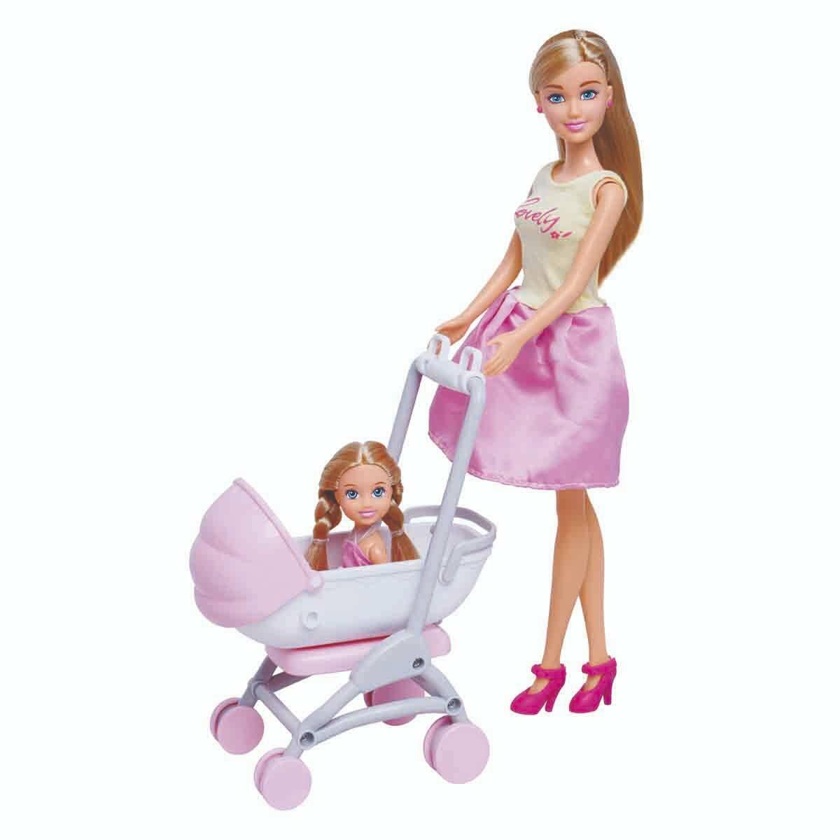 Alisha Pusetli Set Günlük Kıyafetli Bebek | 29 cm Alisha Ve Pusetli Bebek Seti | Aksesuarlı Evcilik Oyun Seti