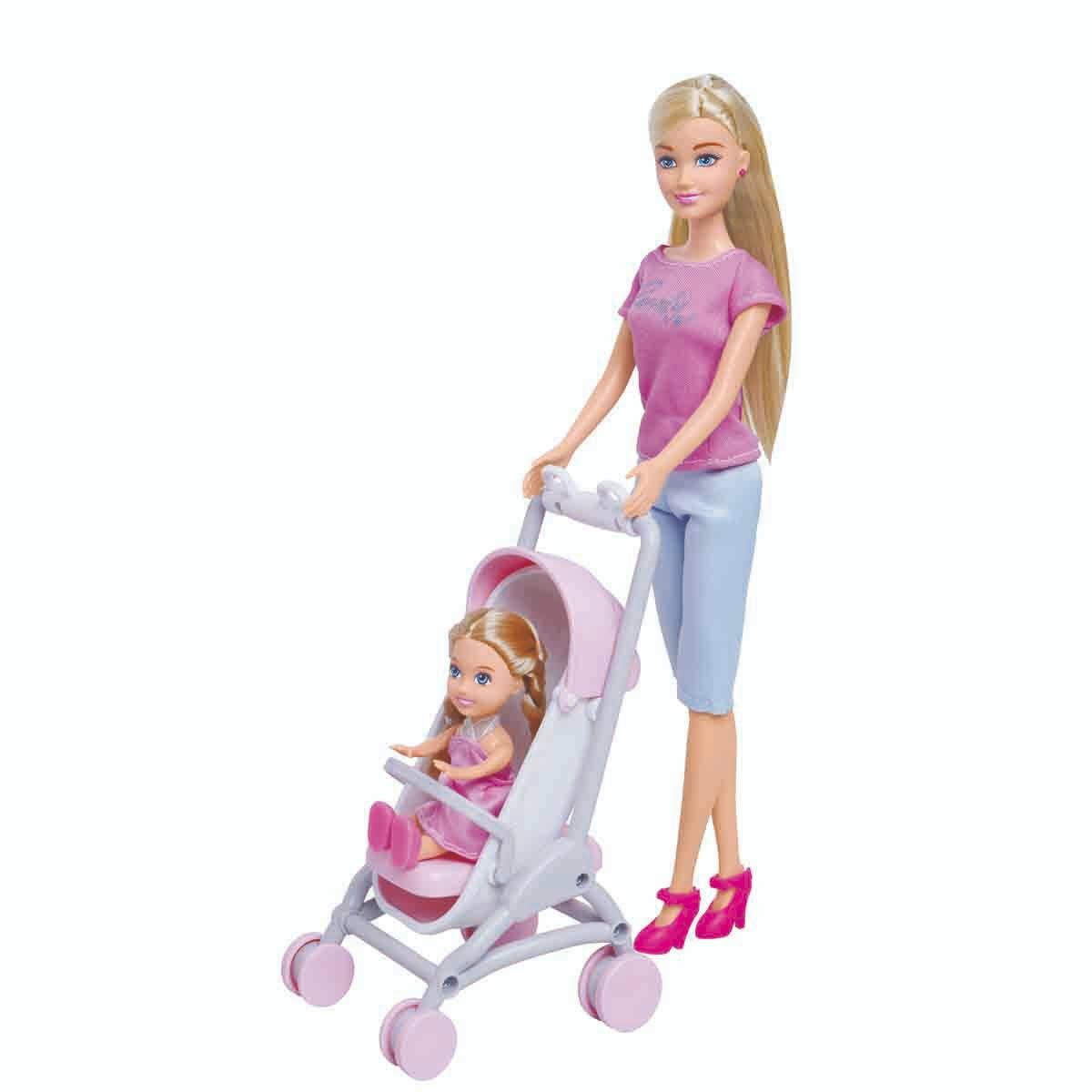 Alisha Pusetli Set Günlük Kıyafetli Bebek | 29 cm Alisha Ve Pusetli Bebek Seti | Aksesuarlı Evcilik Oyun Seti