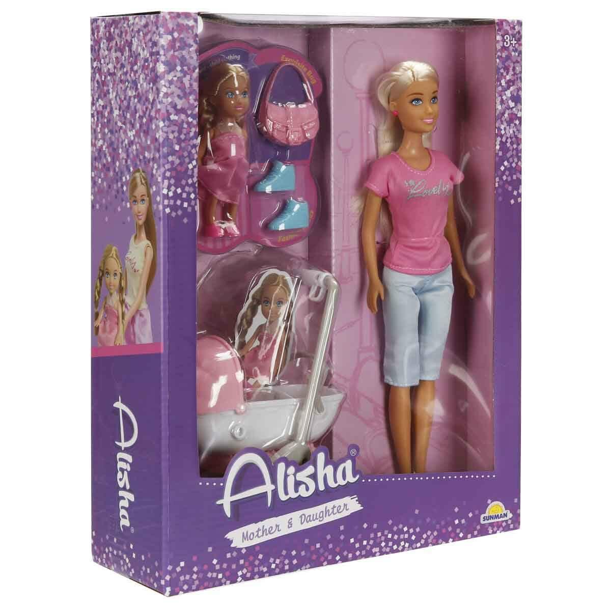 Alisha Pusetli Set Günlük Kıyafetli Bebek | 29 cm Alisha Ve Pusetli Bebek Seti | Aksesuarlı Evcilik Oyun Seti