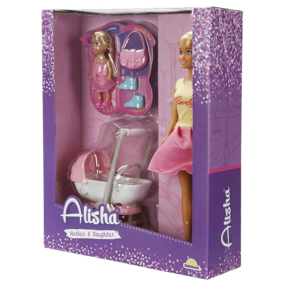 Alisha Pusetli Set Günlük Kıyafetli Bebek | 29 cm Alisha Ve Pusetli Bebek Seti | Aksesuarlı Evcilik Oyun Seti