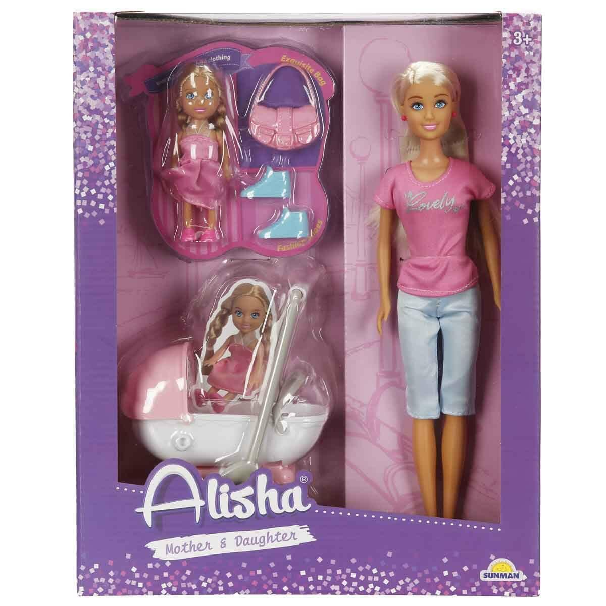 Alisha Pusetli Set Günlük Kıyafetli Bebek | 29 cm Alisha Ve Pusetli Bebek Seti | Aksesuarlı Evcilik Oyun Seti