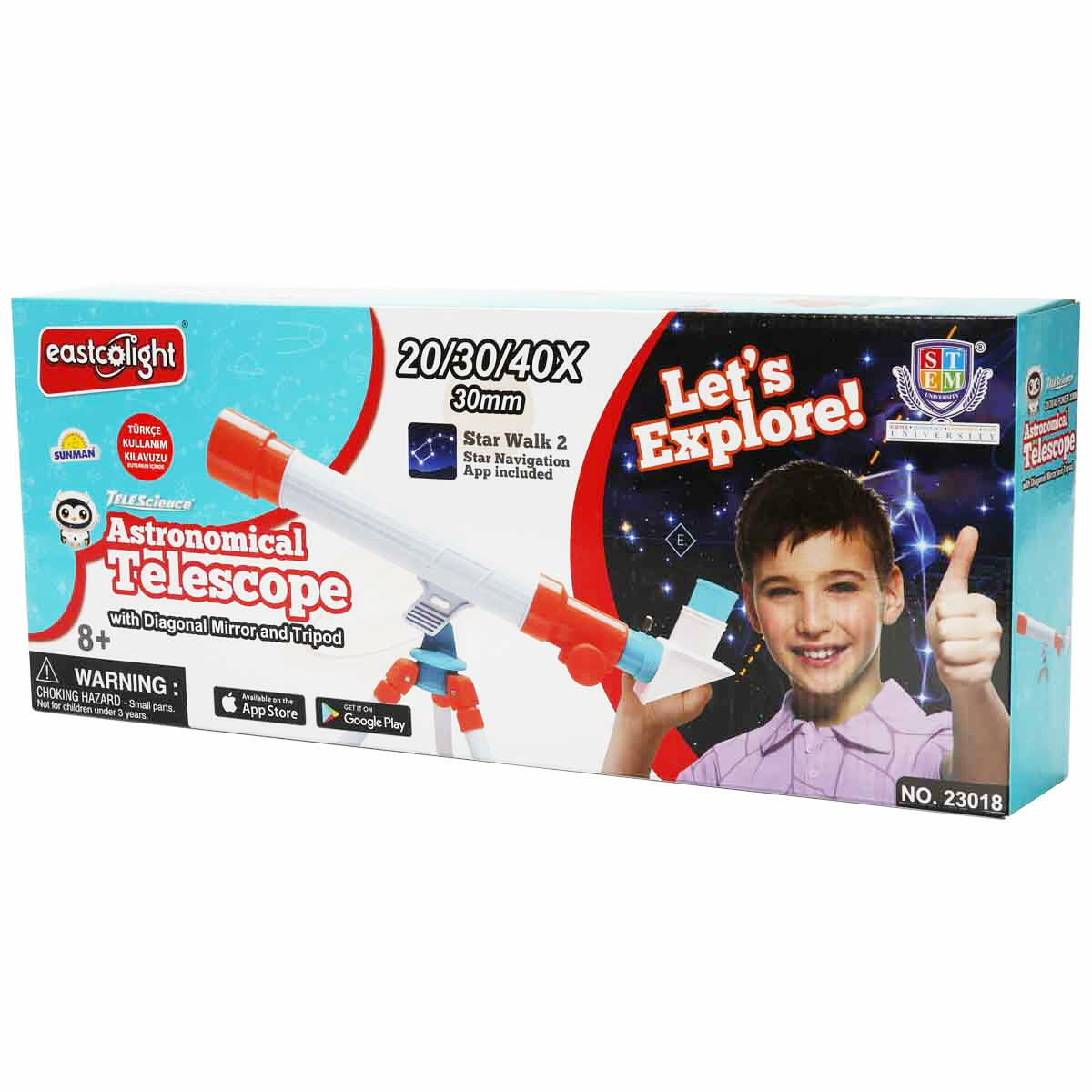 Ayaklı Çapraz Aynalı Astronomik Teleskop | Star Walk 2 Uygulamalı Çocuk Teleskobu | 3 Mercekli Tripodlu Astronomi Seti