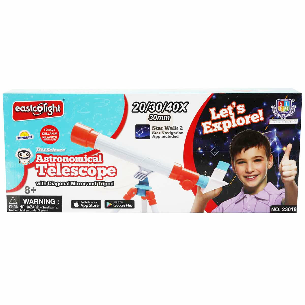 Ayaklı Çapraz Aynalı Astronomik Teleskop | Star Walk 2 Uygulamalı Çocuk Teleskobu | 3 Mercekli Tripodlu Astronomi Seti