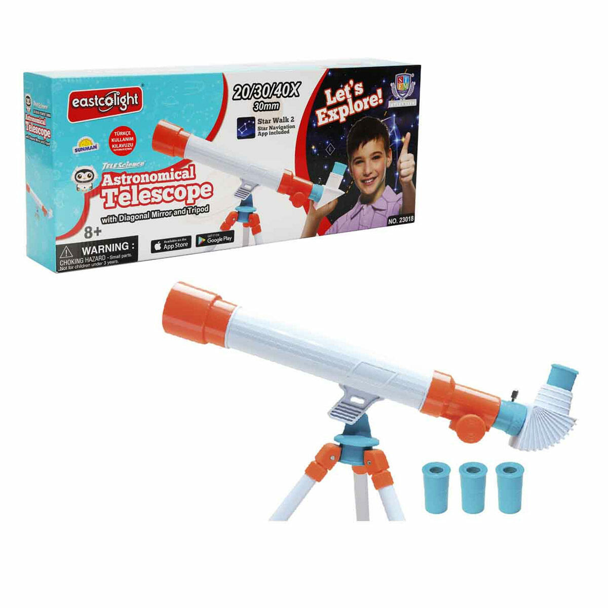 Ayaklı Çapraz Aynalı Astronomik Teleskop | Star Walk 2 Uygulamalı Çocuk Teleskobu | 3 Mercekli Tripodlu Astronomi Seti