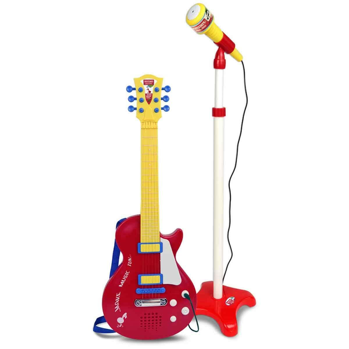Ayaklı Mikrofonlu Kırmızı Elektronik Çocuk Rock Gitarı | Bontempi 55 CM | Gerçek Telli Sesli Ve Işıklı Konser Seti