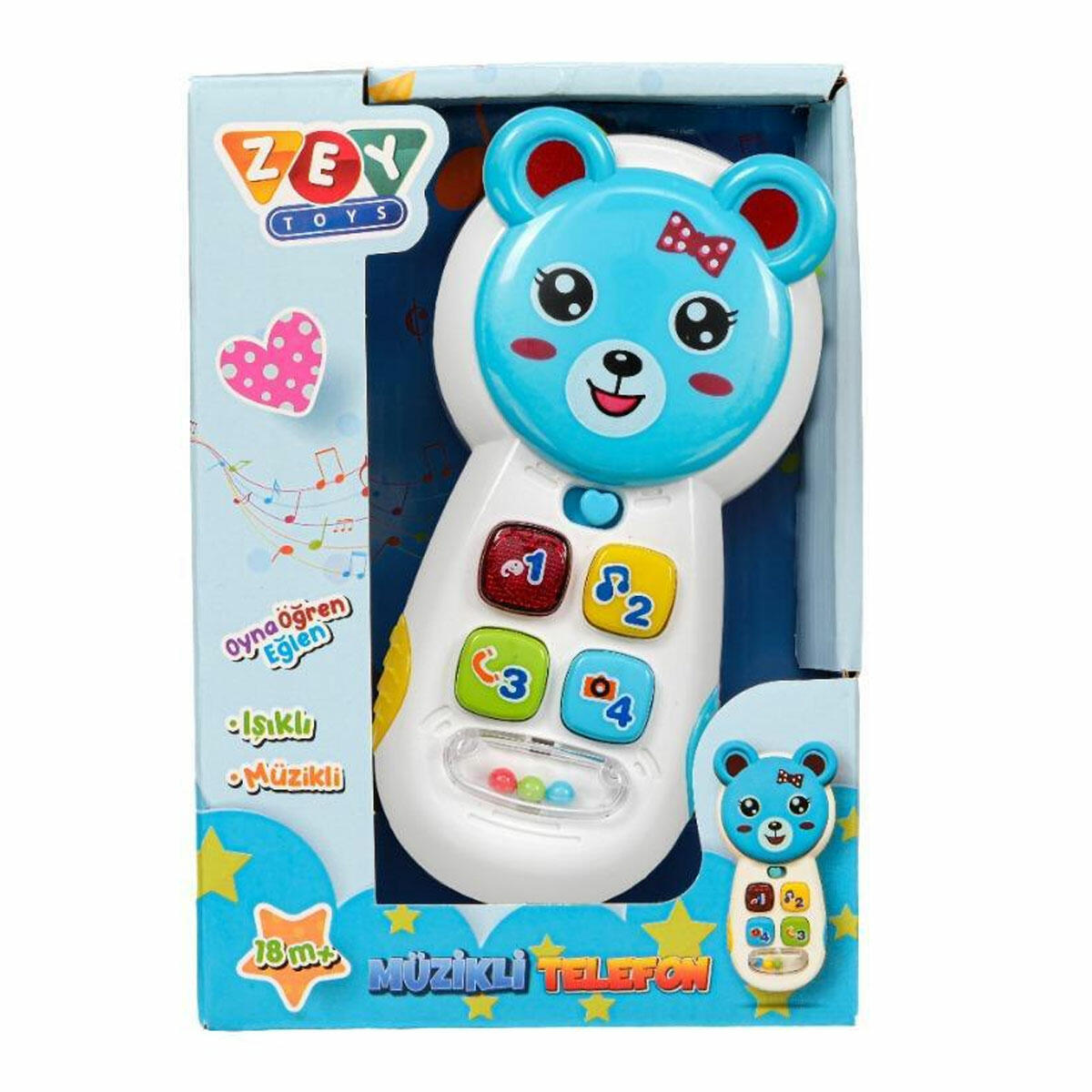 Ayı Figürlü Müzikal Aktivite Telefonu | 18+ Ay Eğitici Işıklı ve Sesli Bebek Oyuncağı | Rakam Öğretici ve Motor Beceri Geliştirici Telefon