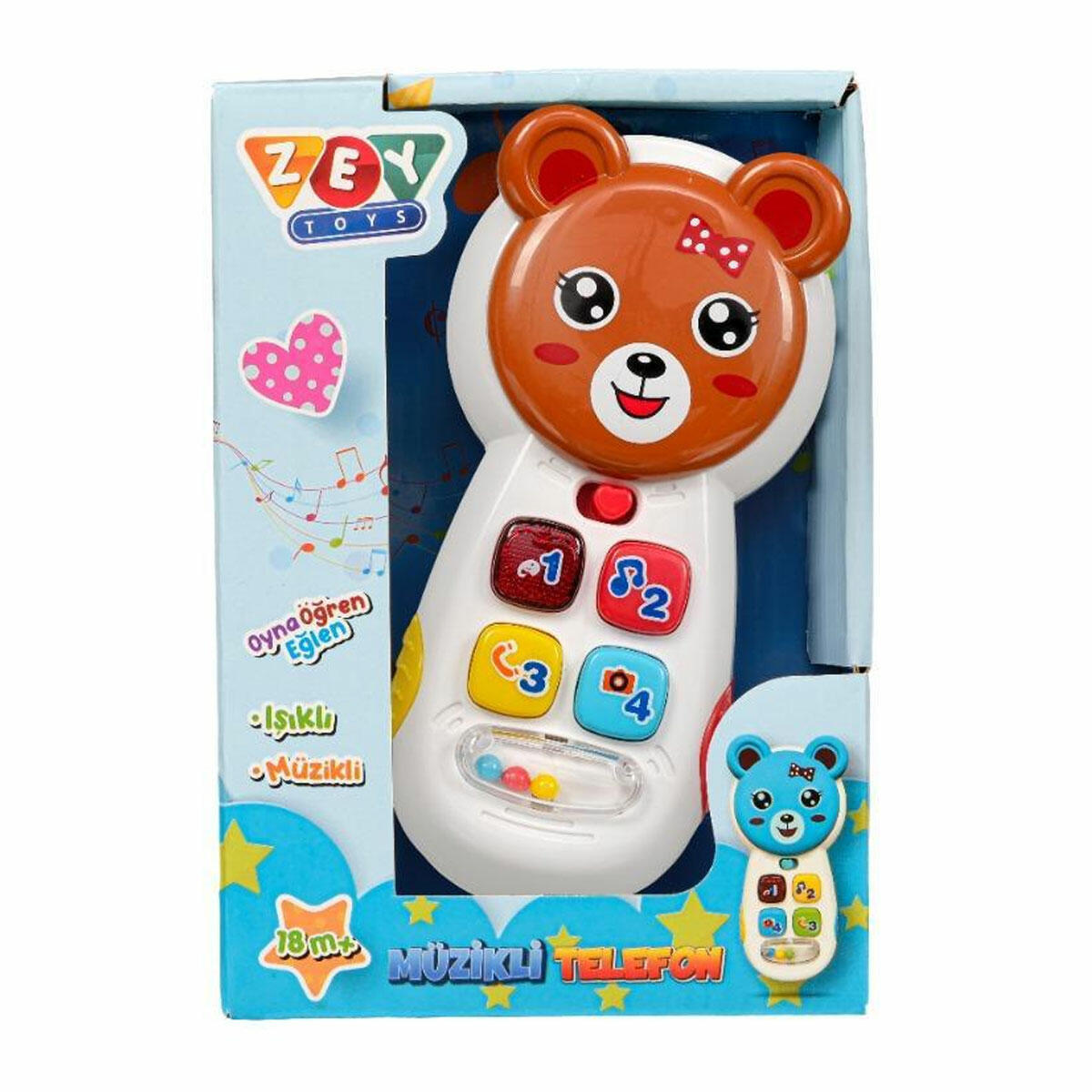 Ayı Figürlü Müzikal Aktivite Telefonu | 18+ Ay Eğitici Işıklı ve Sesli Bebek Oyuncağı | Rakam Öğretici ve Motor Beceri Geliştirici Telefon