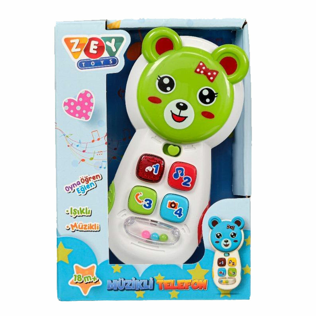 Ayı Figürlü Müzikal Aktivite Telefonu | 18+ Ay Eğitici Işıklı ve Sesli Bebek Oyuncağı | Rakam Öğretici ve Motor Beceri Geliştirici Telefon