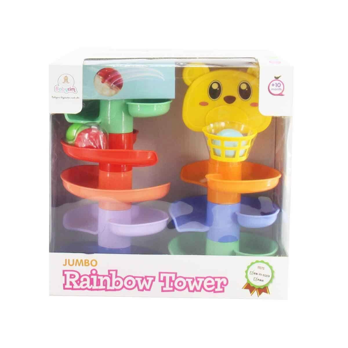 Babycim Jumbo Gökkuşağı Kule | Çıngıraklı Toplu Bebek Aktivite Kulesi | Eğitici Koordinasyon Oyunu