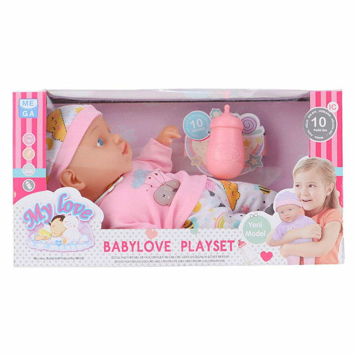 Babydoll My Love 30 cm Sesli Bebek | 10 Farklı Ses Çıkaran İnteraktif Bebek | Biberonlu Ve Pilli Bakım Seti