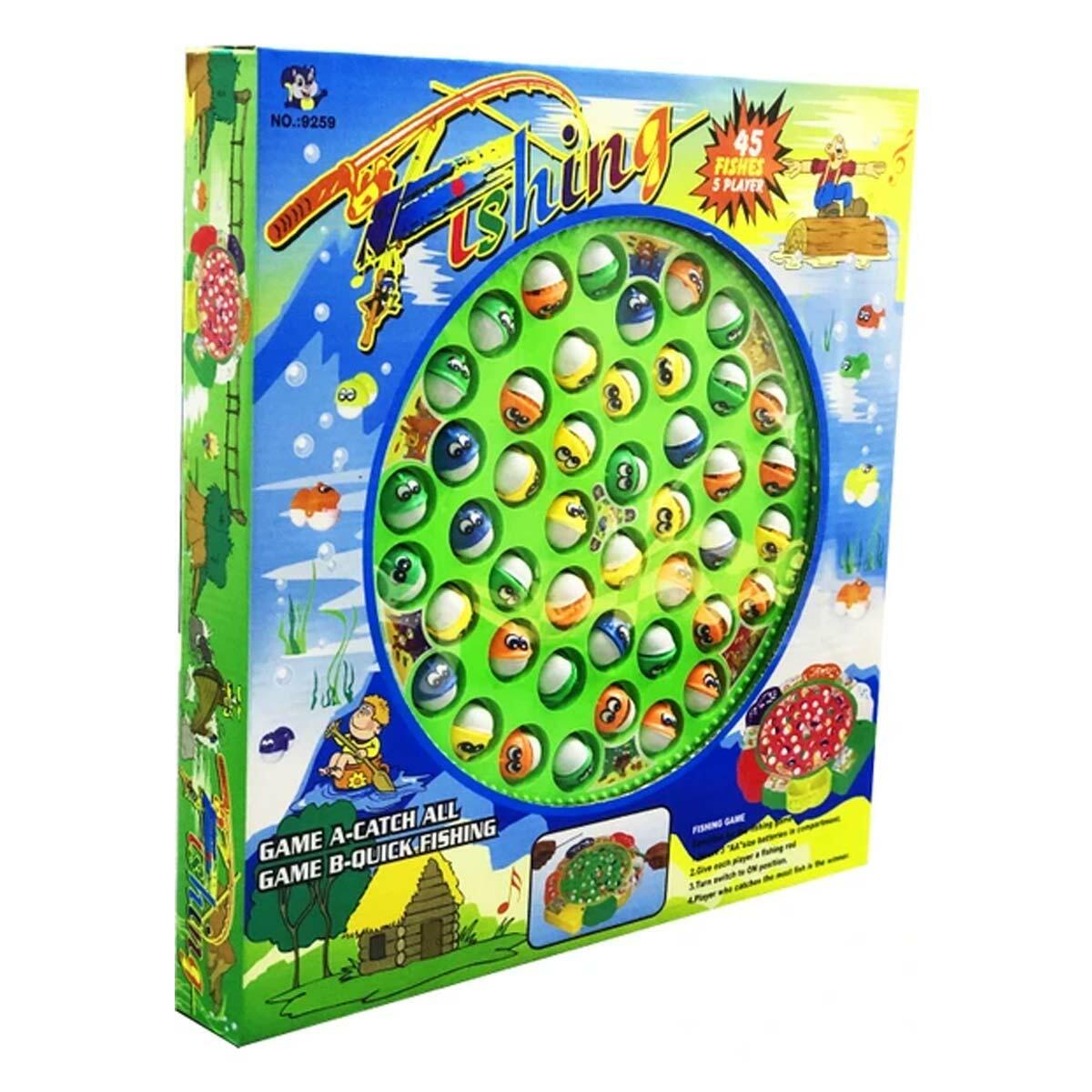 Balık Tutma Oyunu Pilli Sesli Oltalı Büyük Boy | 45 Balıklı 5 Oltalı Aile Oyunu | Mıknatıssız Gerçekçi Balık Avı Seti