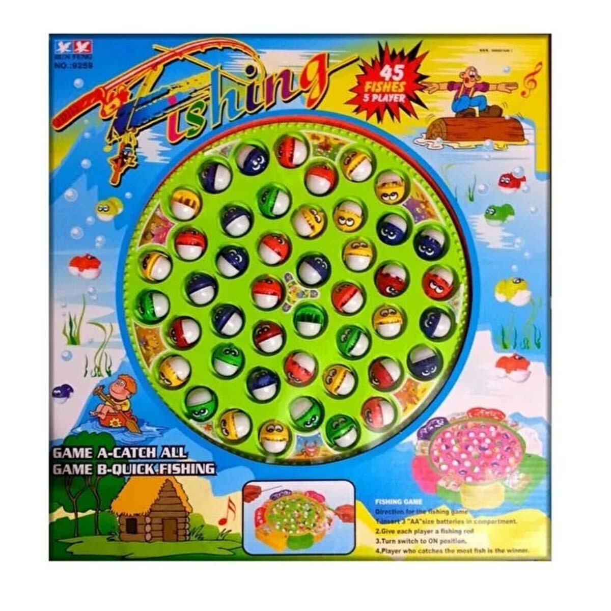 Balık Tutma Oyunu Pilli Sesli Oltalı Büyük Boy | 45 Balıklı 5 Oltalı Aile Oyunu | Mıknatıssız Gerçekçi Balık Avı Seti