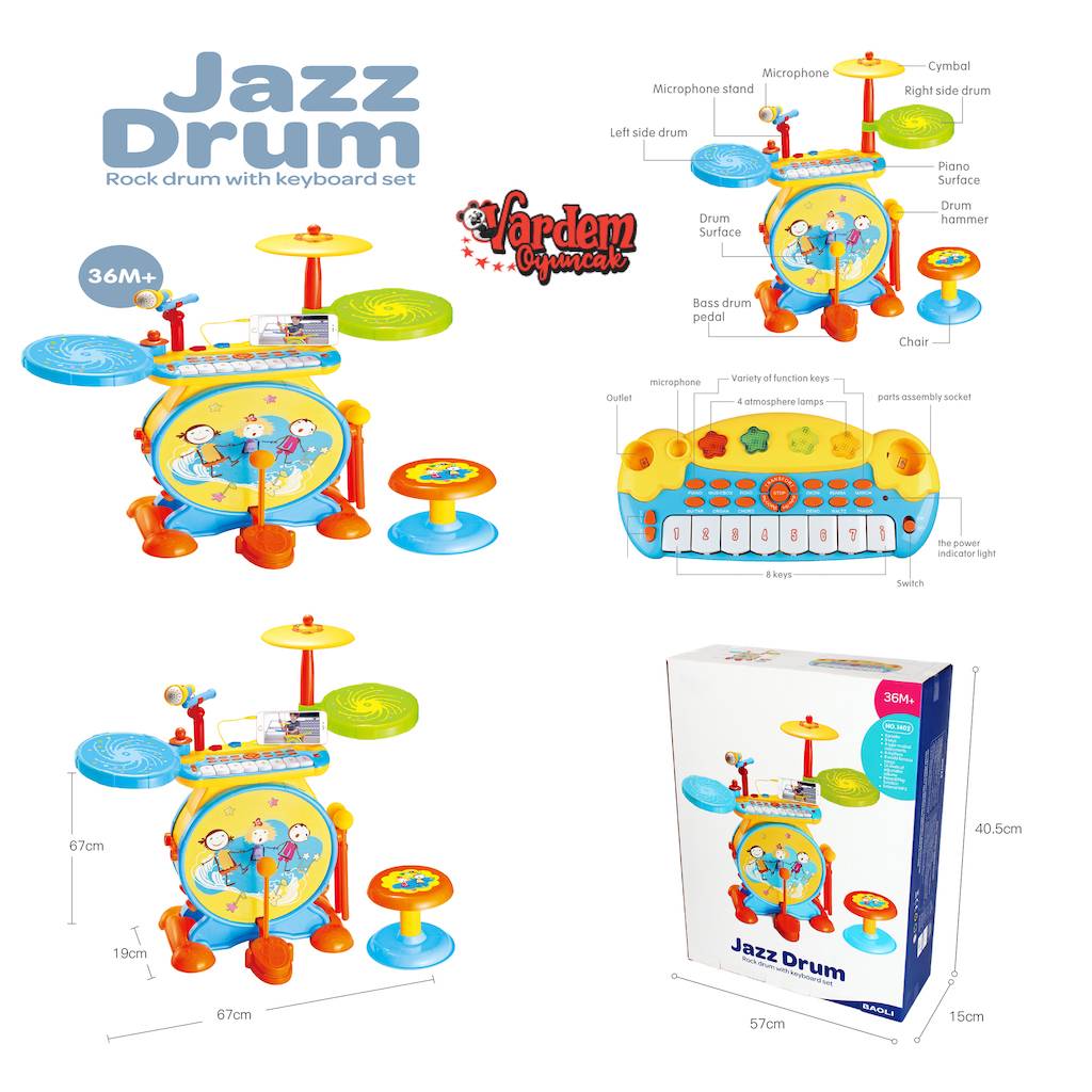 Mikrofonlu ve Piyanolu Bateri Davul Seti