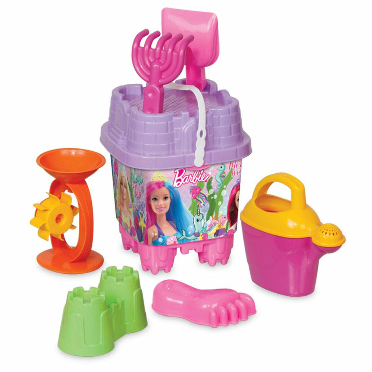Barbie Büyük Kale Kum Kovası Set | 8 Parça Plaj Oyun Seti | Dede Oyuncak Lisanslı Barbie Kum Kalıpları