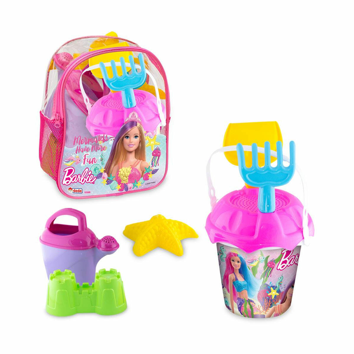 Barbie Resimli Sırt Çantalı Plaj Seti 8 Parça | Dede Oyuncak Kum ve Deniz Seti | Barbie Desenli Çocuk Plaj Oyuncakları