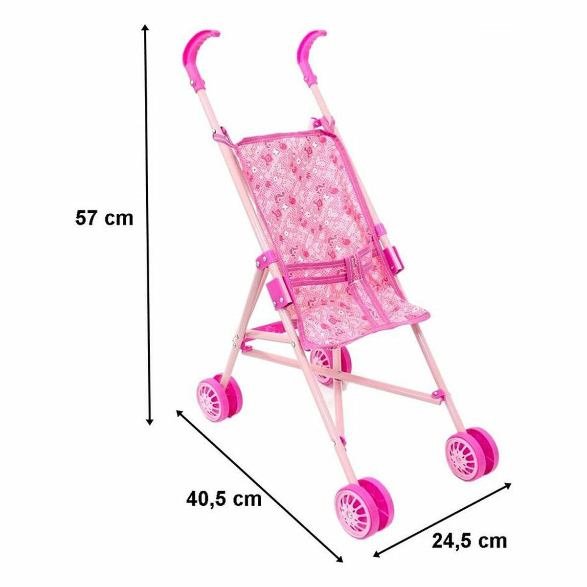 Oyuncak Katlanabilir Baston Metal Pembe Bebek Puseti | 57 cm Metal Gövdeli Oyuncak Bebek Arabası | Yerli Üretim Şık Evcilik Oyuncağı