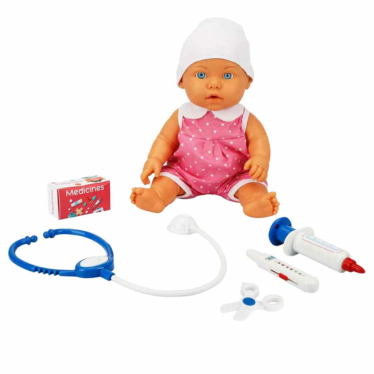 Sesli Bebelou The Doctor's Bebek Seti 32 cm | Sesli ve Aksesuarlı Doktor Bebek | Eğitici Meslek ve Empati Oyun Seti