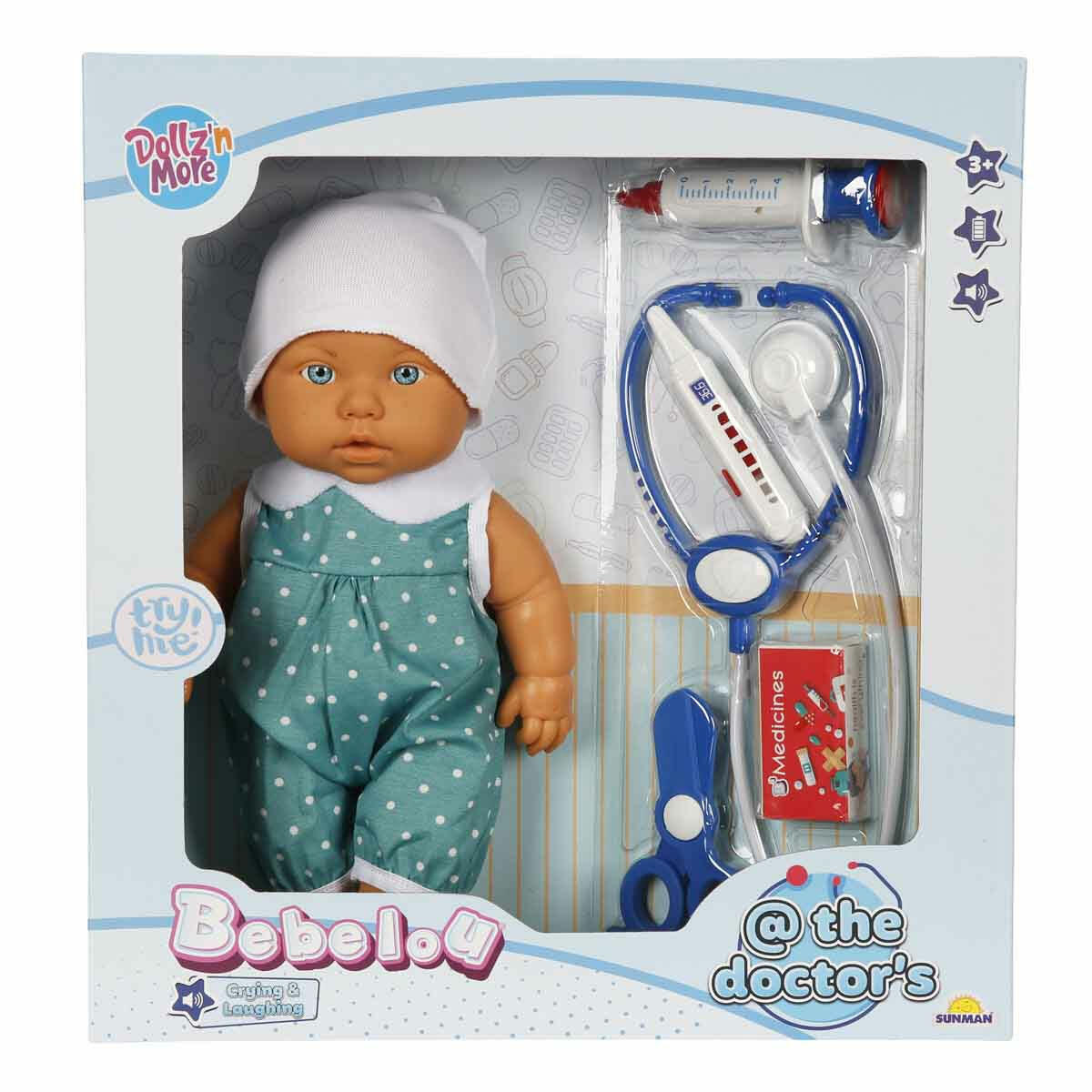 Sesli Bebelou The Doctor's Bebek Seti 32 cm | Sesli ve Aksesuarlı Doktor Bebek | Eğitici Meslek ve Empati Oyun Seti