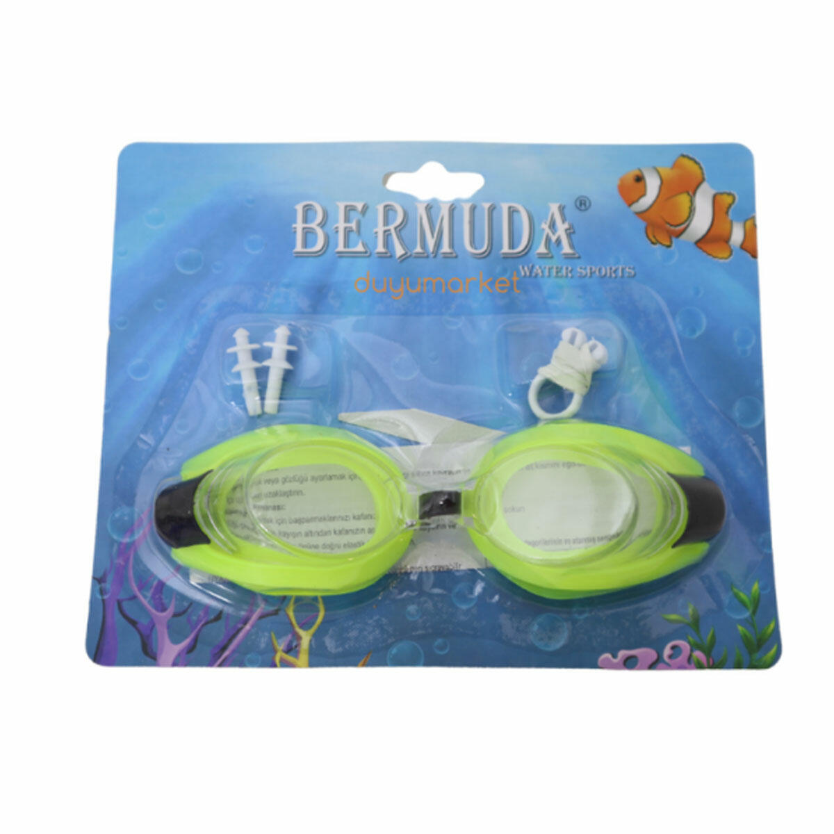 Bermuda Kulaklık + Deniz Gözlüğü – Su Sızdırmaz Silikon Yüzme Gözlüğü