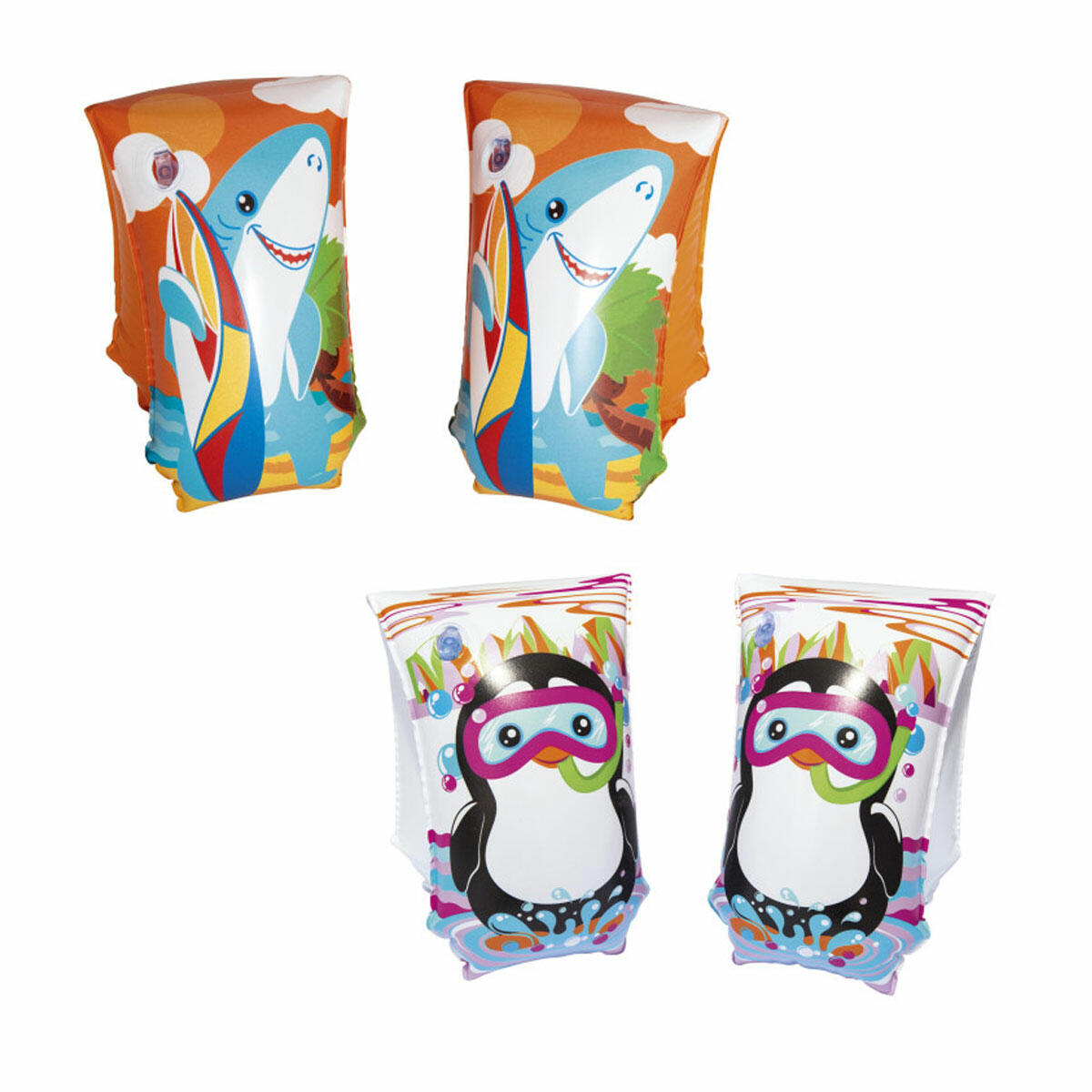 Bestway Hayvan Desenli Kolluk 30 x 15 cm | Penguen ve Köpekbalığı Desenli Dayanıklı PVC Çocuk Yüzme Yardımcısı