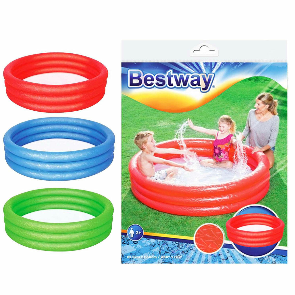 Bestway® Renkli Çocuk Havuzu 152 cm | 3 Bölmeli Şişme Bahçe Havuzu | Çocuklar İçin Dayanıklı ve Güvenli Serinleme Havuzu