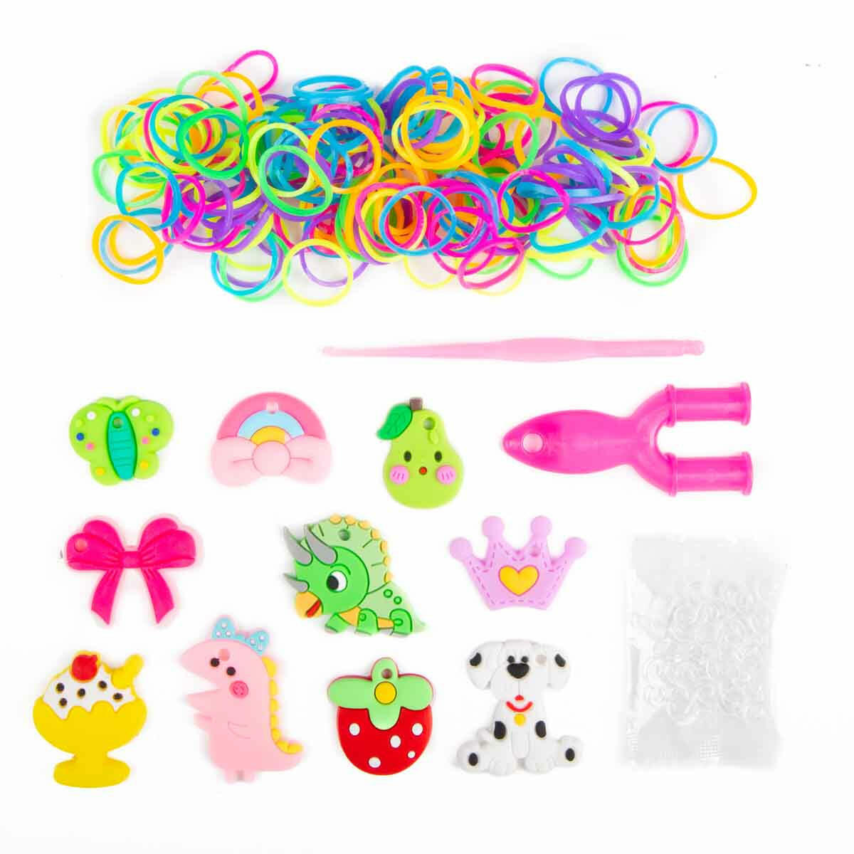 Bileklik Yapım Seti (600+ Parça) | Renkli Lastikler, Charmlar ve Örme Aparatı ile Kendin Yap Takı Tasarım Seti