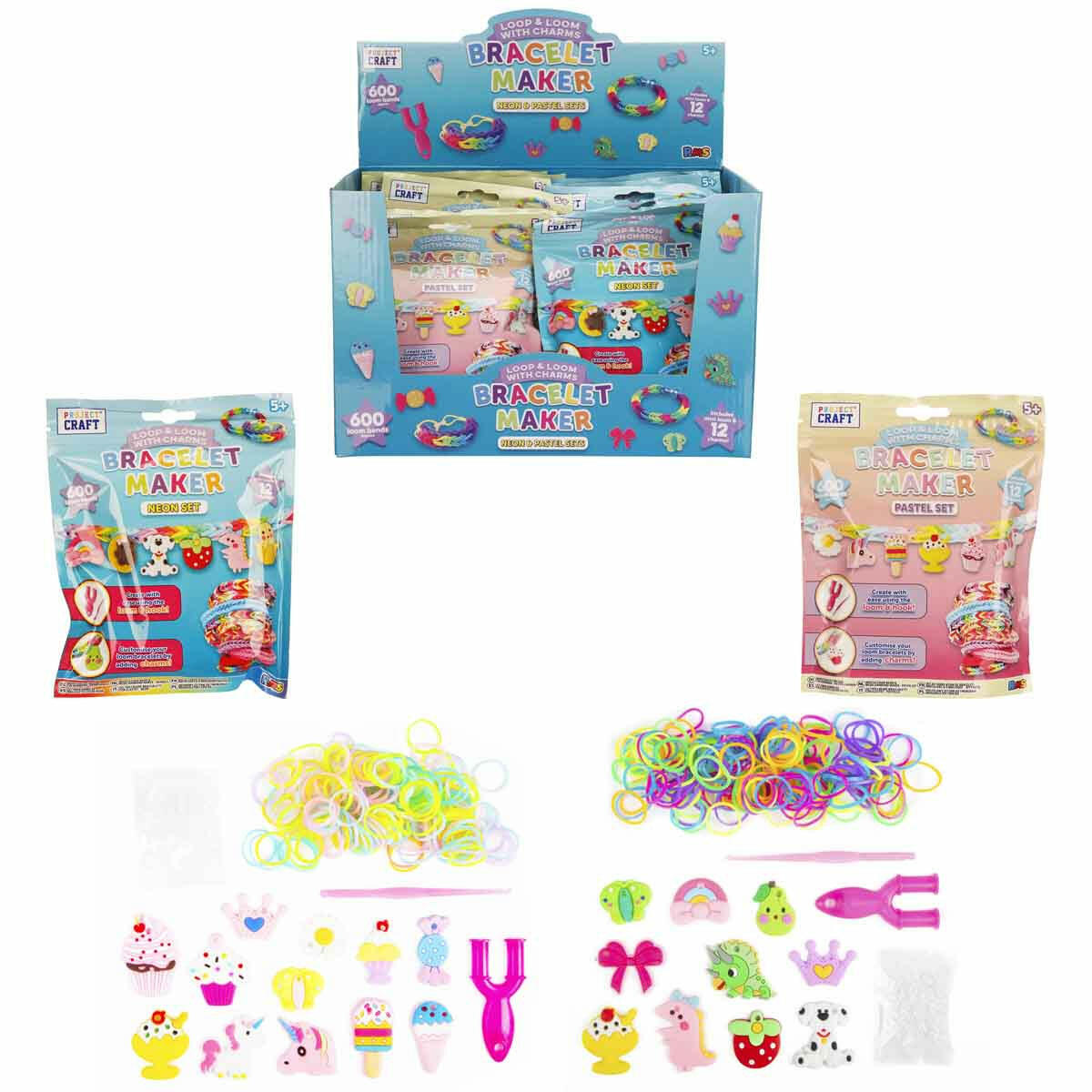 Bileklik Yapım Seti (600+ Parça) | Renkli Lastikler, Charmlar ve Örme Aparatı ile Kendin Yap Takı Tasarım Seti