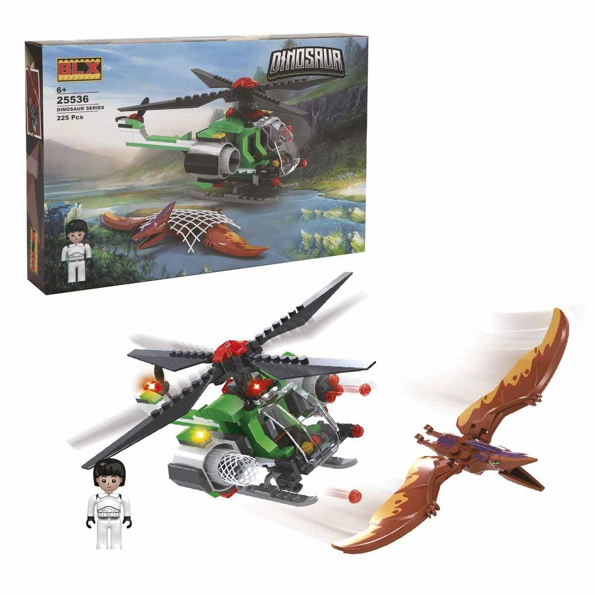 BLX Dinosaur Kanatlı Dinozorlar Ve Helikopter | 225 Parça Dinozor Dünyası Yapım Seti | Teknik İnşa Ve Keşif Oyun Seti