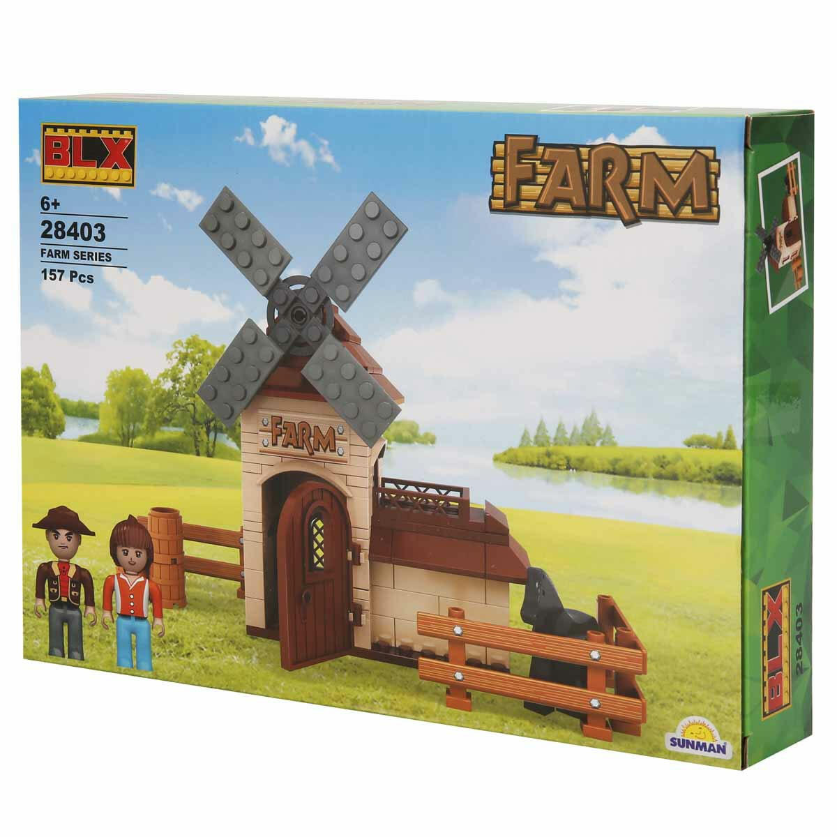 BLX Farm Yel Değirmeni 157 Parça Yapım Seti | Eğitici Çiftlik Temalı Blok Oyuncak | 2 Mini Figürlü Çiftlik Serisi