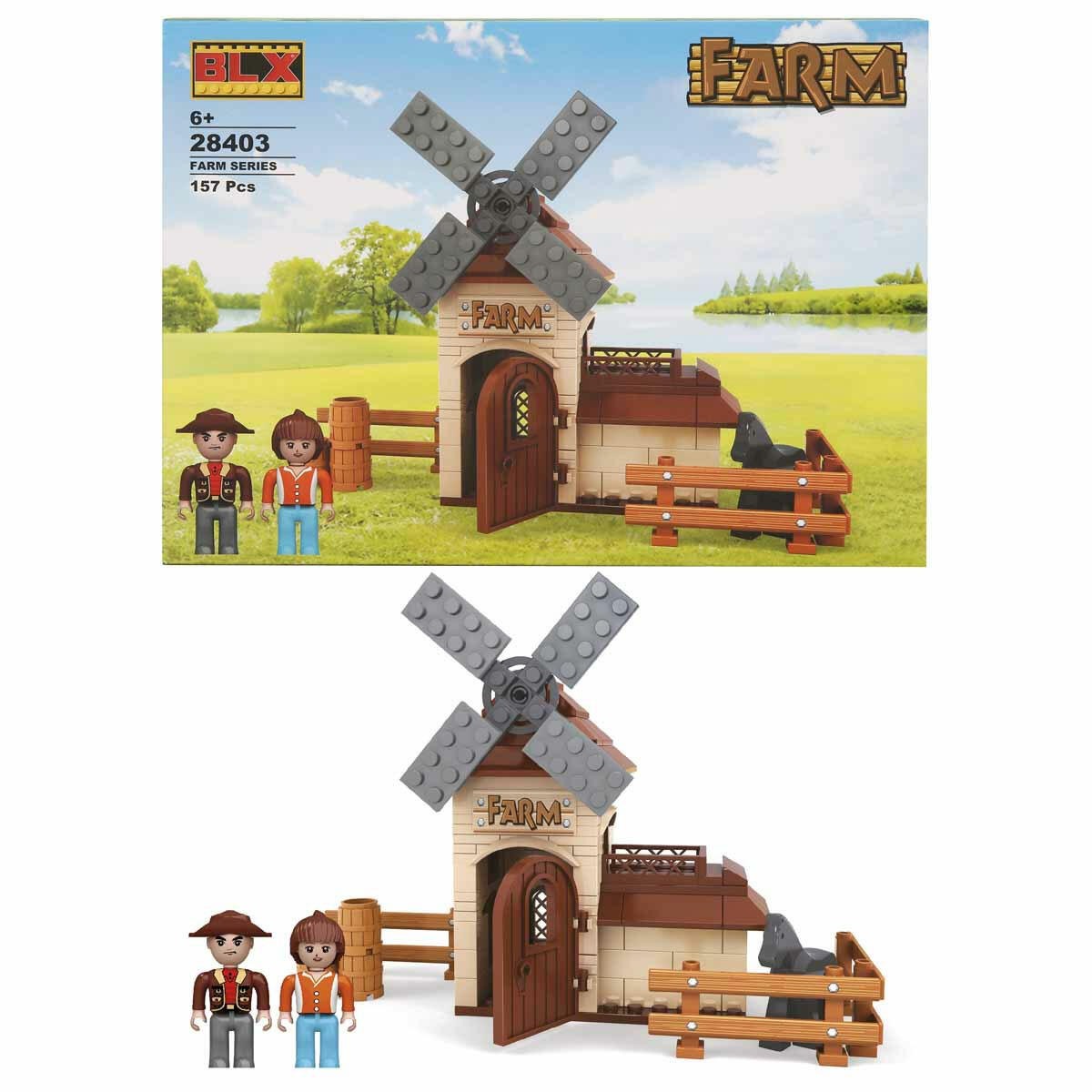 BLX Farm Yel Değirmeni 157 Parça Yapım Seti | Eğitici Çiftlik Temalı Blok Oyuncak | 2 Mini Figürlü Çiftlik Serisi