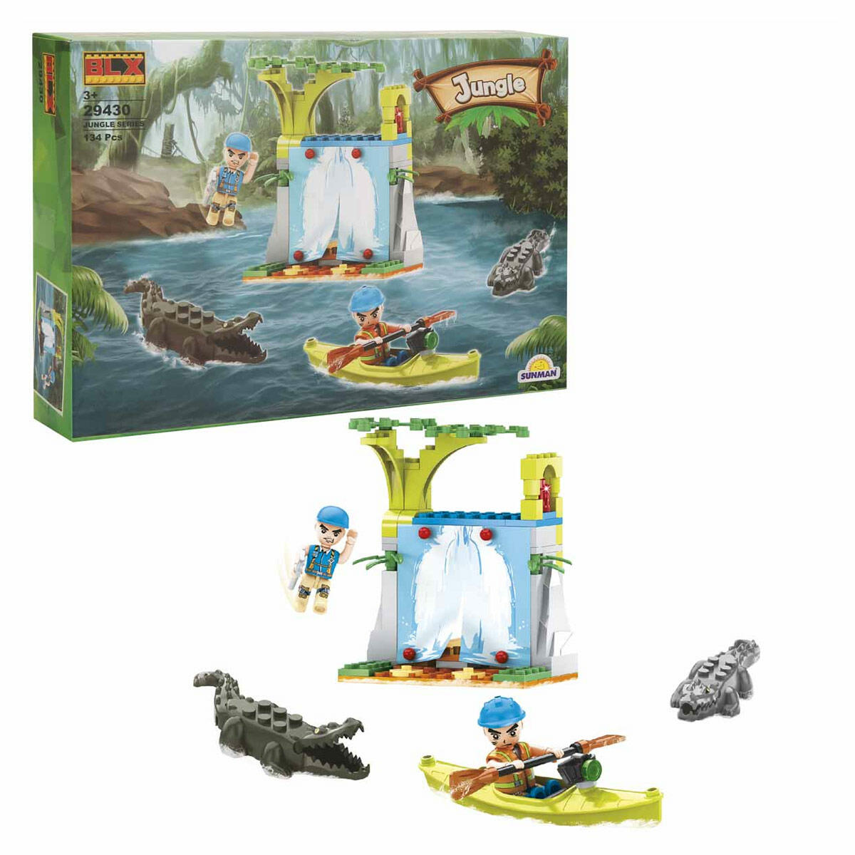 BLX Jungle Orman Ve Göl Macerası Yapım Seti | 134 Parça Blok Oyuncak | Timsahlı Ve Figürlü Vahşi Doğa Seti