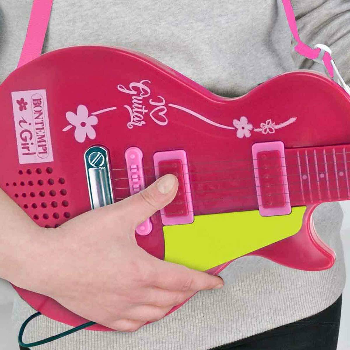 Bontempi Ayaklı Mikrofonlu Pembe Rock Gitarı | 55 CM | Işıklı Ve Sesli Kız Çocuk Gitar Seti