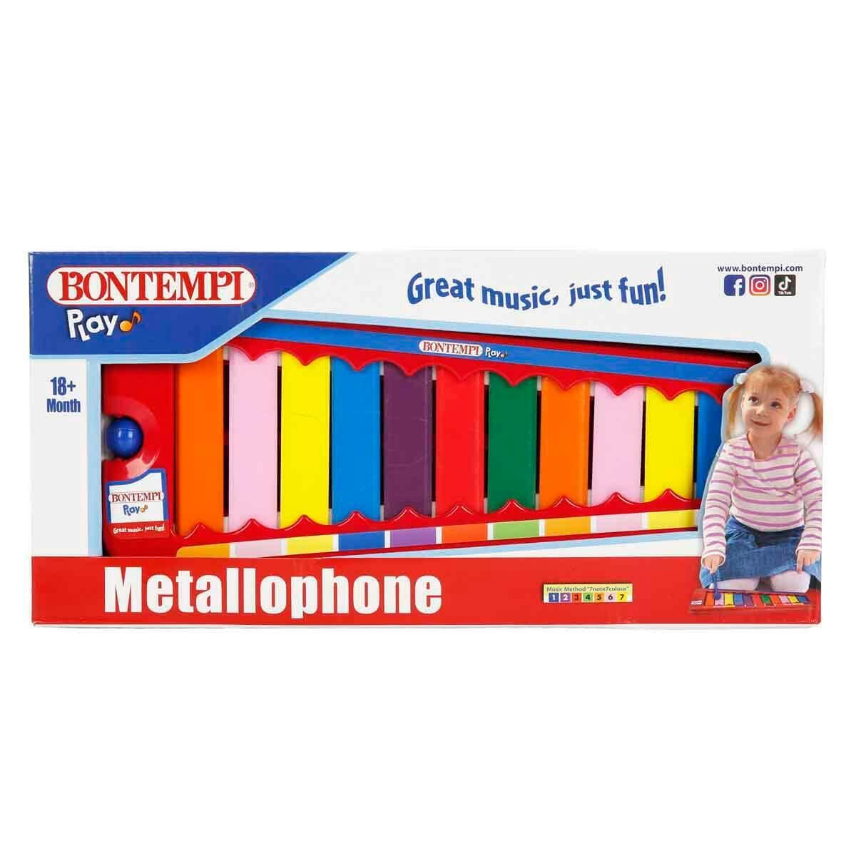 Bontempi Renkli Metal Ksilofon | 8 Notalı Eğitici Müzik Aleti | İlk Enstrümanım Tokmaklı Set