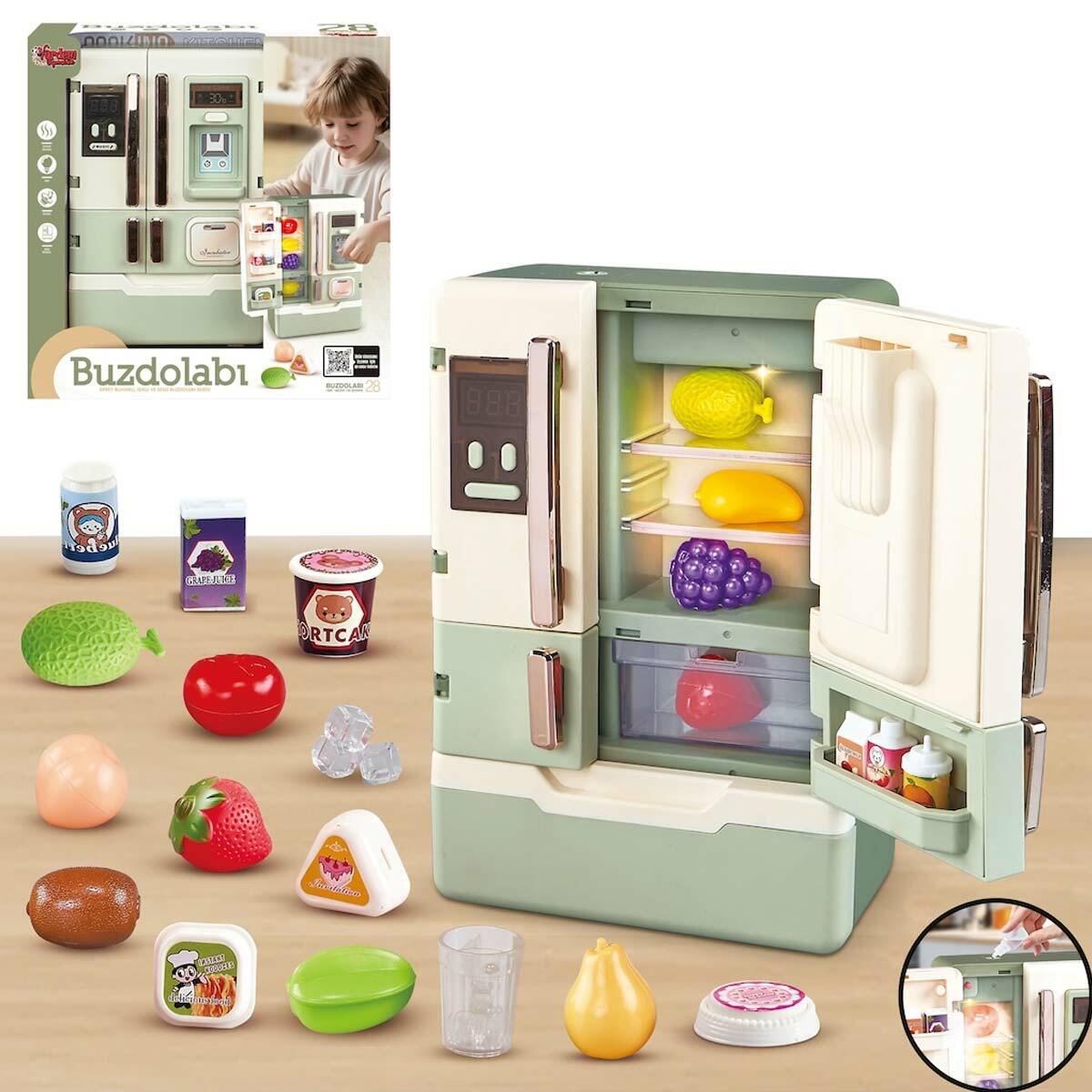 Işıklı ve Müzikli Buhar Çıkaran Buzdolabı | 28 Parça Aksesuar | Gerçekçi Buhar Efekti | Feyza Oyuncak