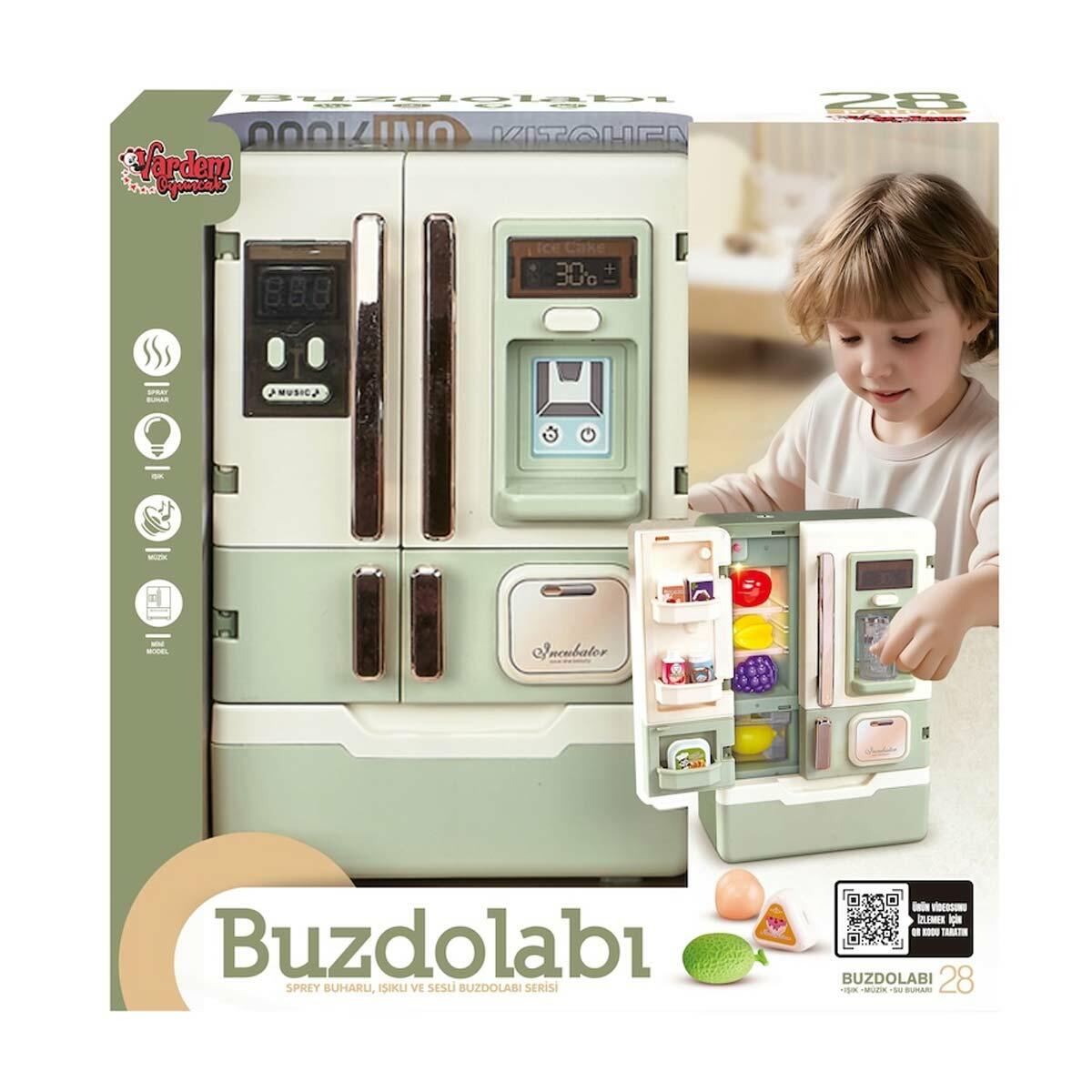 Işıklı ve Müzikli Buhar Çıkaran Buzdolabı | 28 Parça Aksesuar | Gerçekçi Buhar Efekti | Feyza Oyuncak