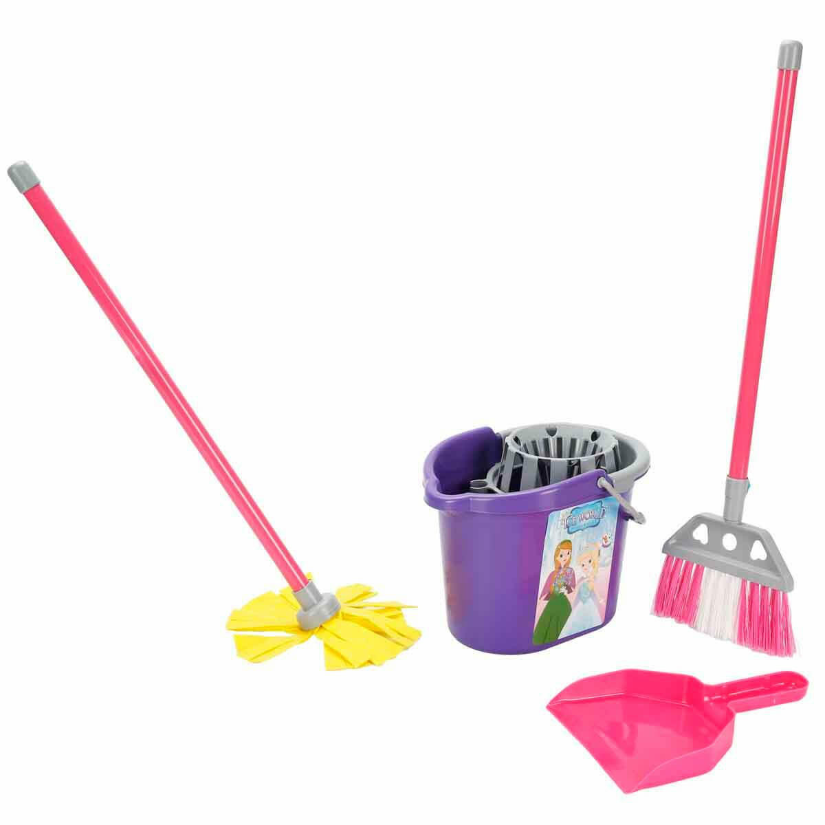 Uçar Oyuncak Buzlar Ülkesi PVC Temizlik Seti | 51 cm Eğitici Evcilik Oyuncağı | Çocuk Boy Süpürge ve Fırça Seti