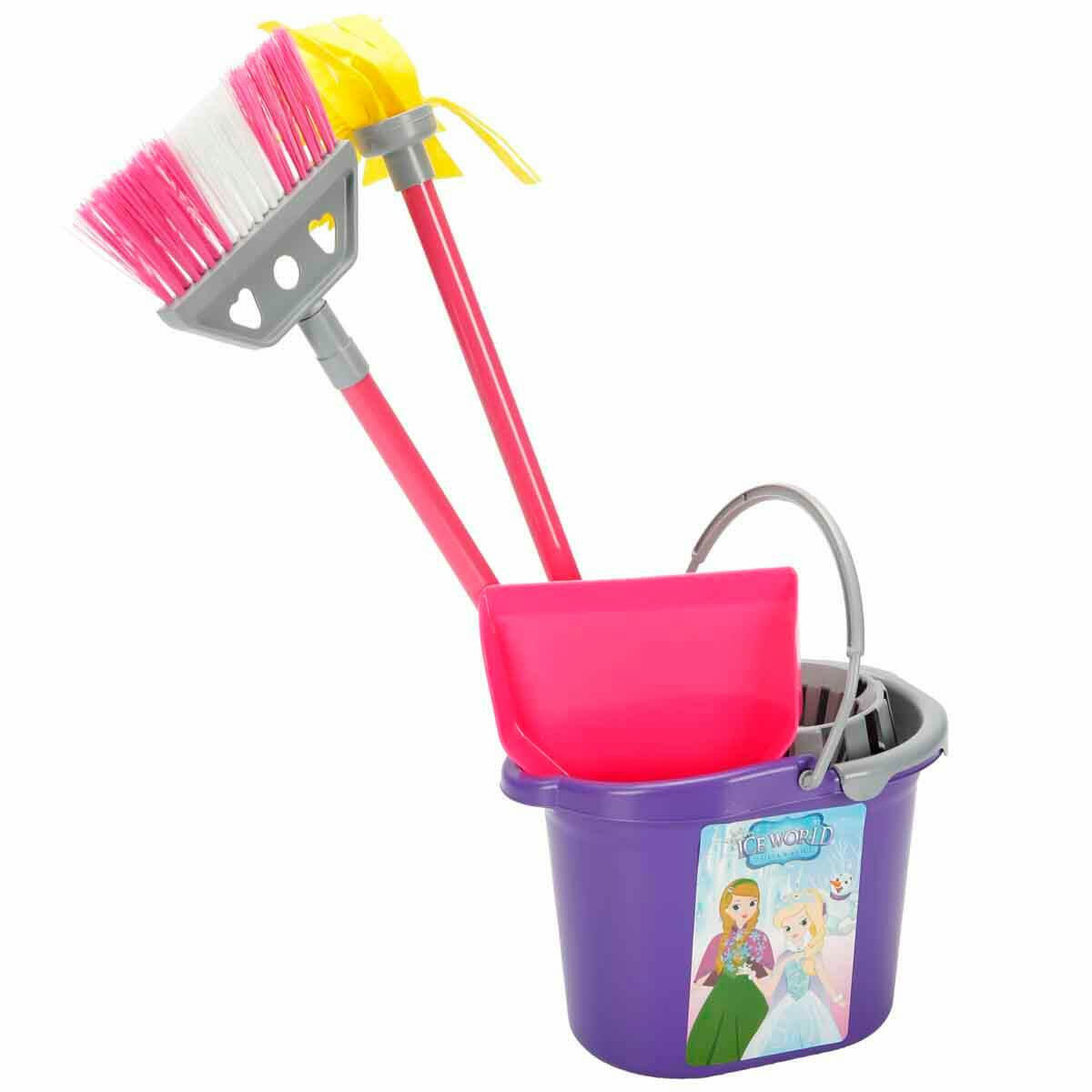 Uçar Oyuncak Buzlar Ülkesi PVC Temizlik Seti | 51 cm Eğitici Evcilik Oyuncağı | Çocuk Boy Süpürge ve Fırça Seti